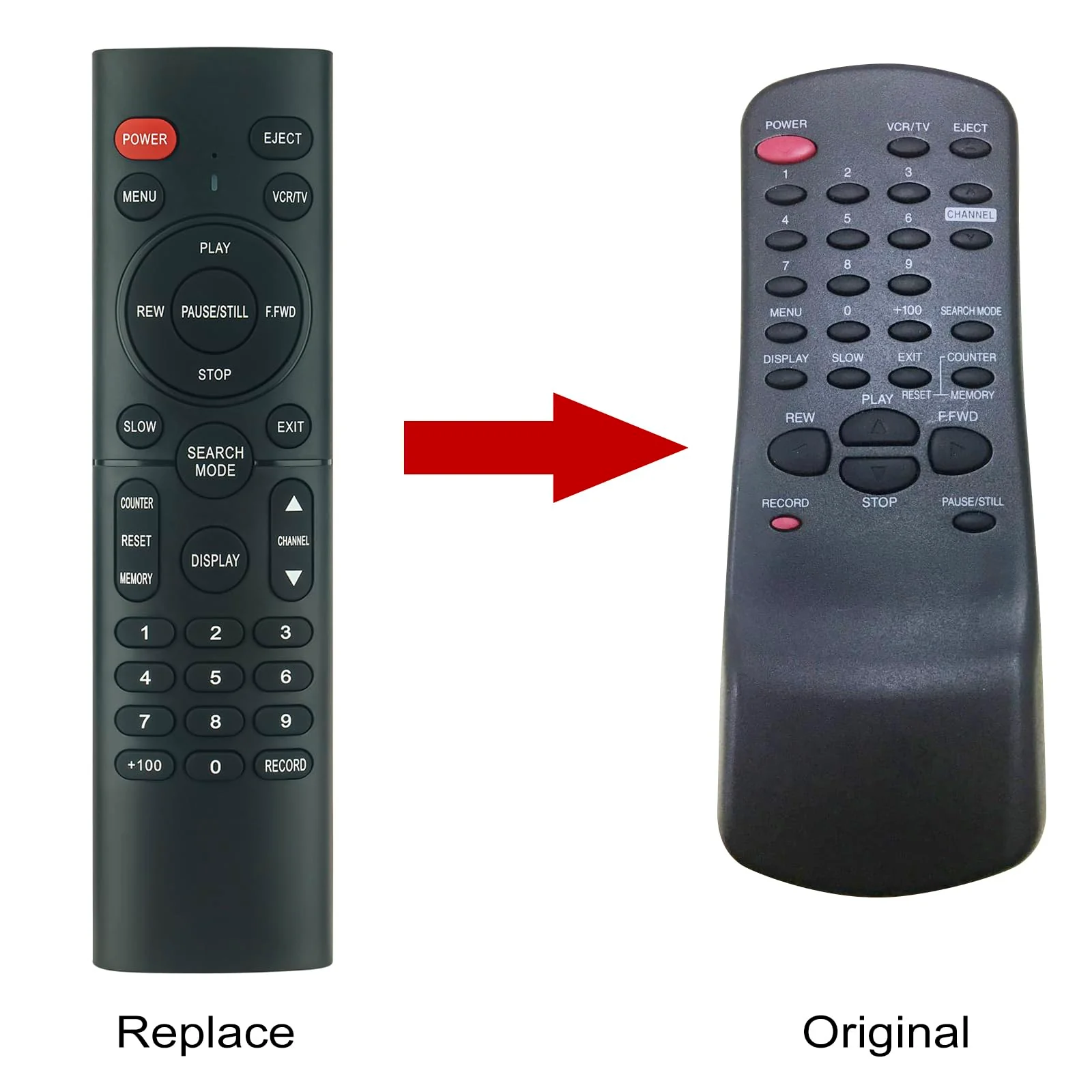 NA351UD NA351 Replaced Remote Control fit for Emerson VCR Video Cassette Recorder EWV601M EWV601 EWV401A EWV401B EWV601A EWV401M EWV401 EWV402M EWV601B - Image 2
