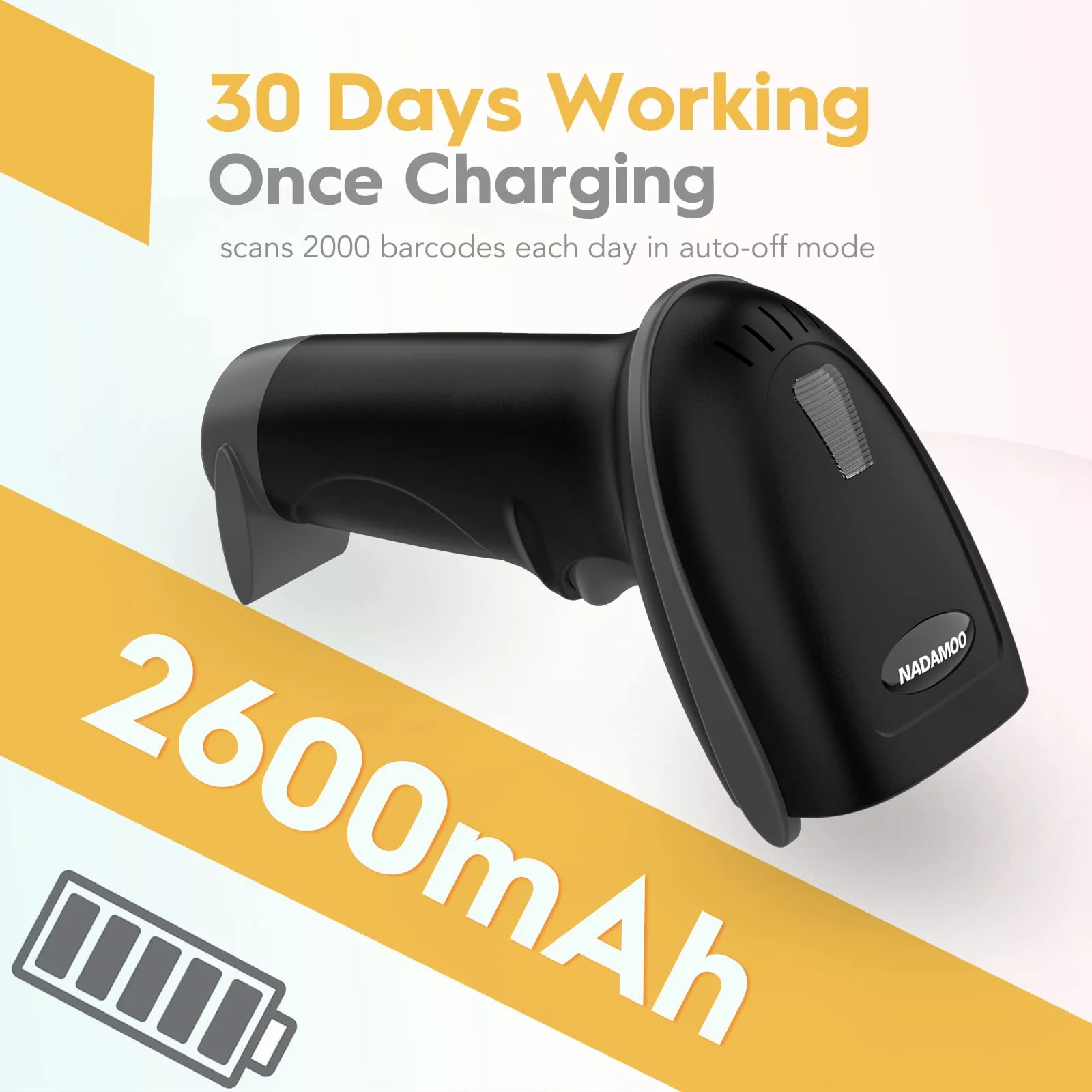 NADAMOO Wireless Barcode Scanner 328 Feet Transmission Distance USB Cordless 1D Laser Automatic Barcode Reader Handhold Bar Code Scanner with USB Receiver for Store, Supermarket, Warehouse - Black - Image 4