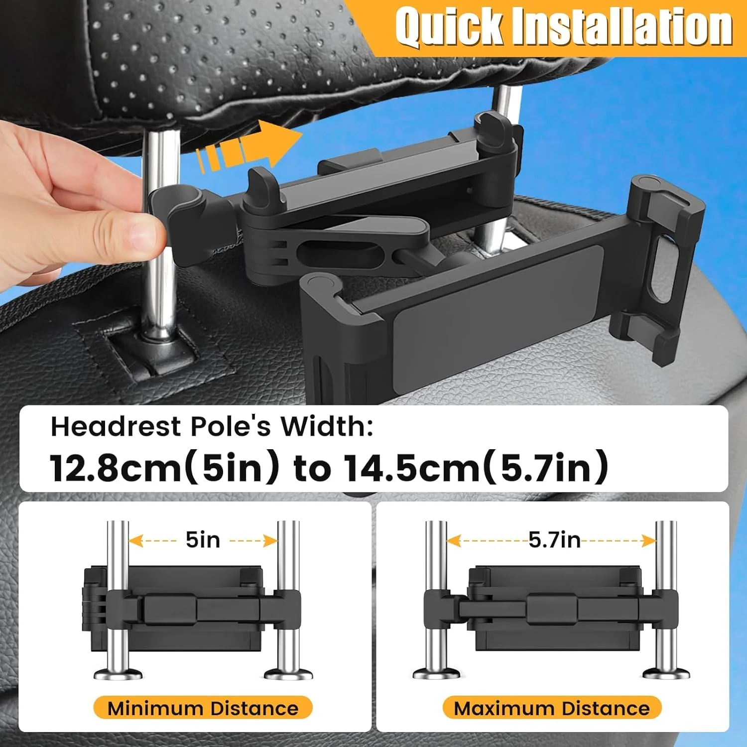 najiaxiaowu 2 Pack Tablet Holder for Car,ipad Headrest Mount for 5.5-18.4 Inch Tablet/ipad/Phones Car Tablet Holder with 360°Rotating Adjustable Trip Essentials,Black 2pack-With adjusting rod - Image 3