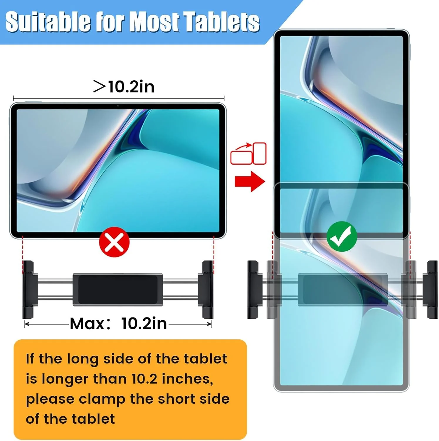 najiaxiaowu 2 Pack Tablet Holder for Car,ipad Headrest Mount for 5.5-18.4 Inch Tablet/ipad/Phones Car Tablet Holder with 360°Rotating Adjustable Trip Essentials,Black 2pack-With adjusting rod - Image 5