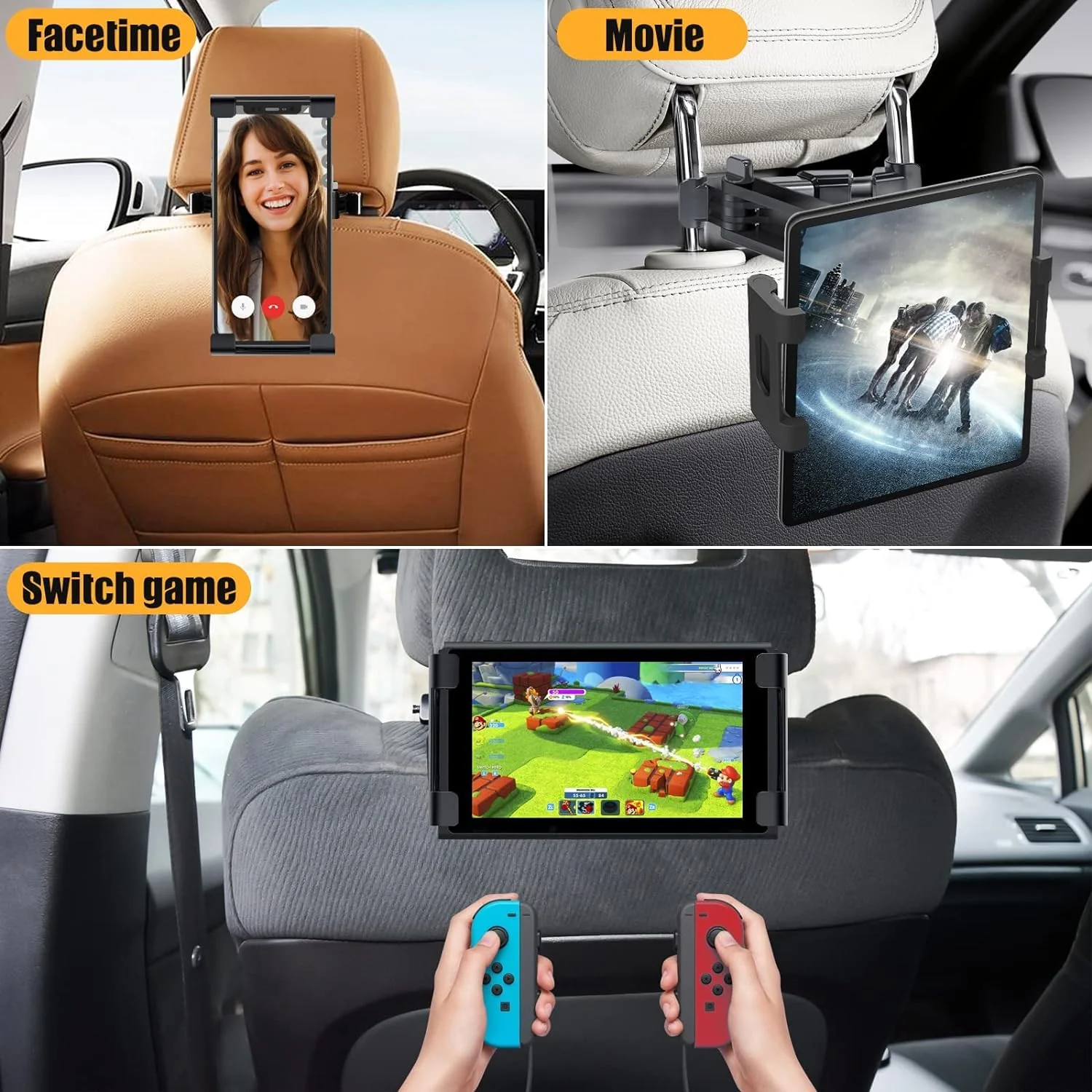 najiaxiaowu 2 Pack Tablet Holder for Car,ipad Headrest Mount for 5.5-18.4 Inch Tablet/ipad/Phones Car Tablet Holder with 360°Rotating Adjustable Trip Essentials,Black 2pack-With adjusting rod - Image 7