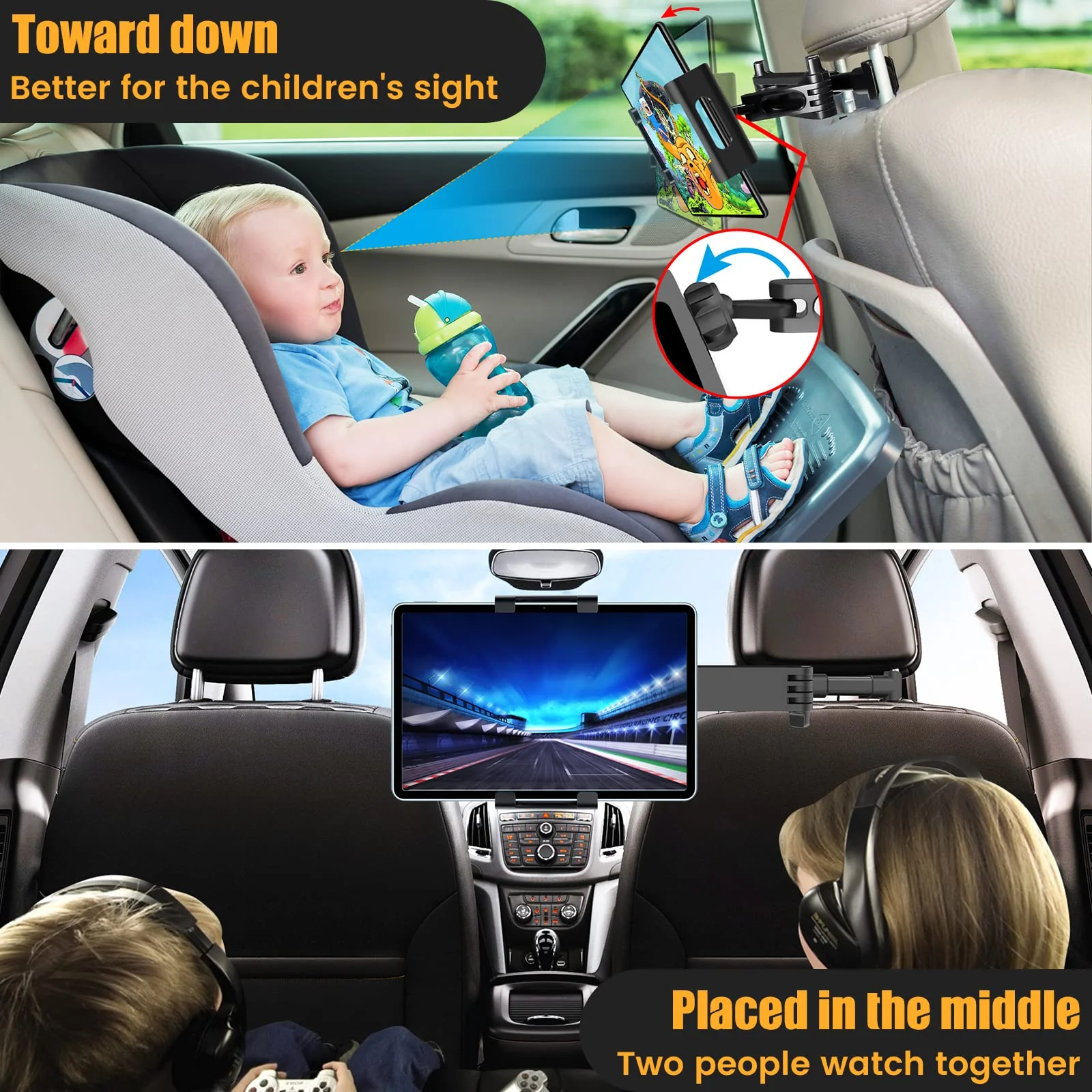 najiaxiaowu Headrest Tablet Holder for Car,ipad Headrest Mount for Car Fits for 5.5-10.2 Inch Phones/Tablet/ipad Car Tablet Holder with 360° Rotating Adjustable Road Trip Essentials for Kids,Black - Image 2