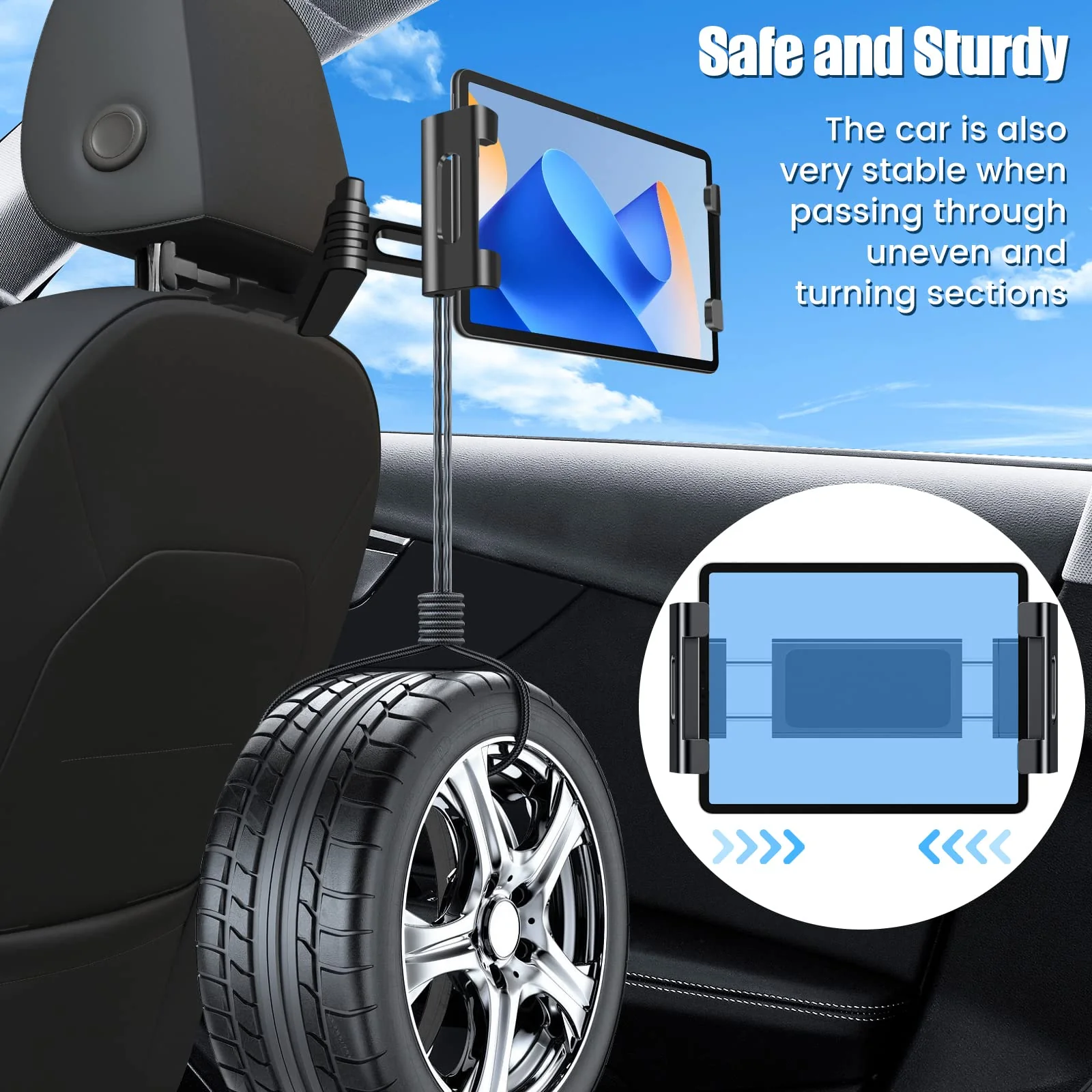 najiaxiaowu Headrest Tablet Holder for Car,ipad Headrest Mount for Car Fits for 5.5-10.2 Inch Phones/Tablet/ipad Car Tablet Holder with 360° Rotating Adjustable Road Trip Essentials for Kids,Black - Image 3