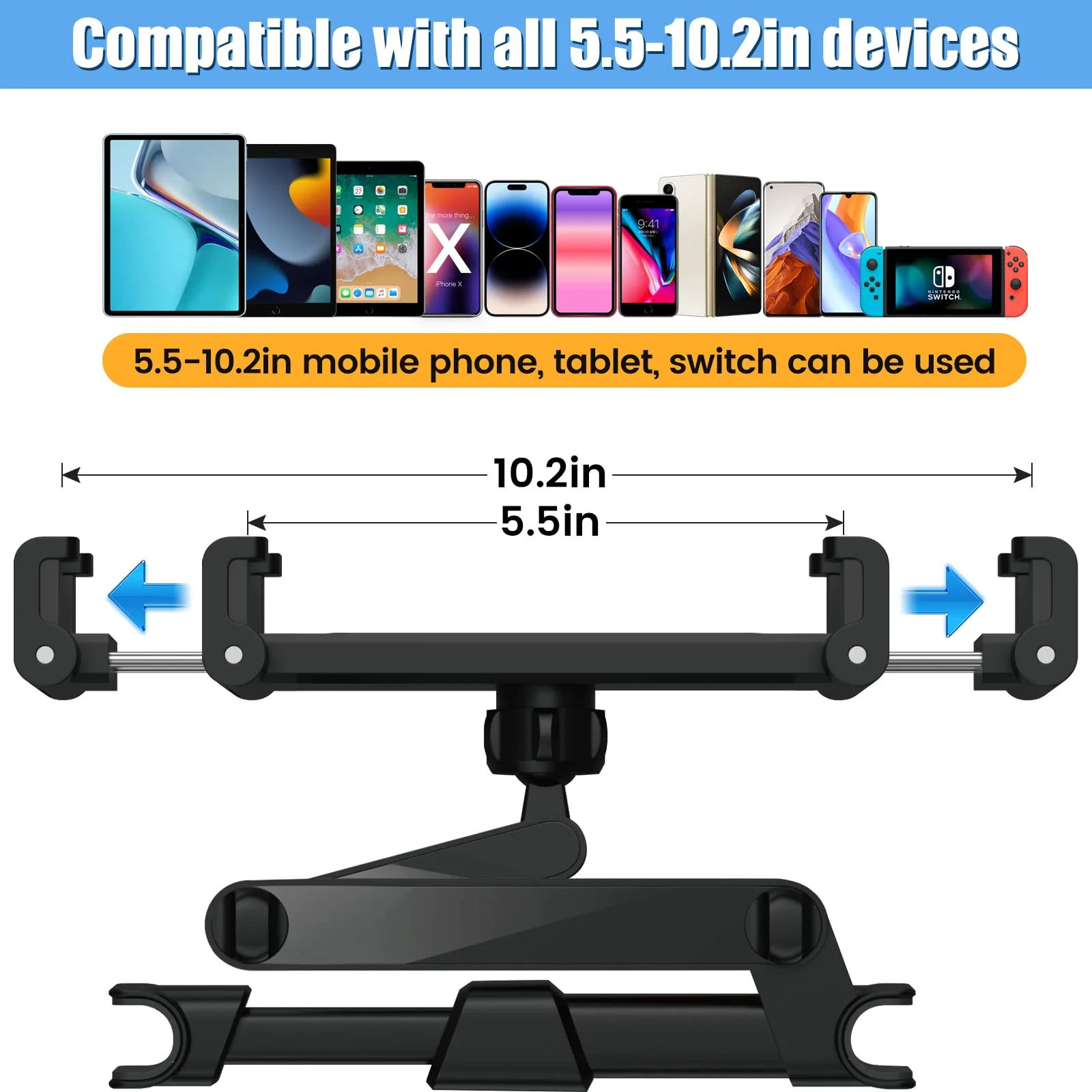 najiaxiaowu Headrest Tablet Holder for Car,ipad Headrest Mount for Car Fits for 5.5-10.2 Inch Phones/Tablet/ipad Car Tablet Holder with 360° Rotating Adjustable Road Trip Essentials for Kids,Black - Image 4