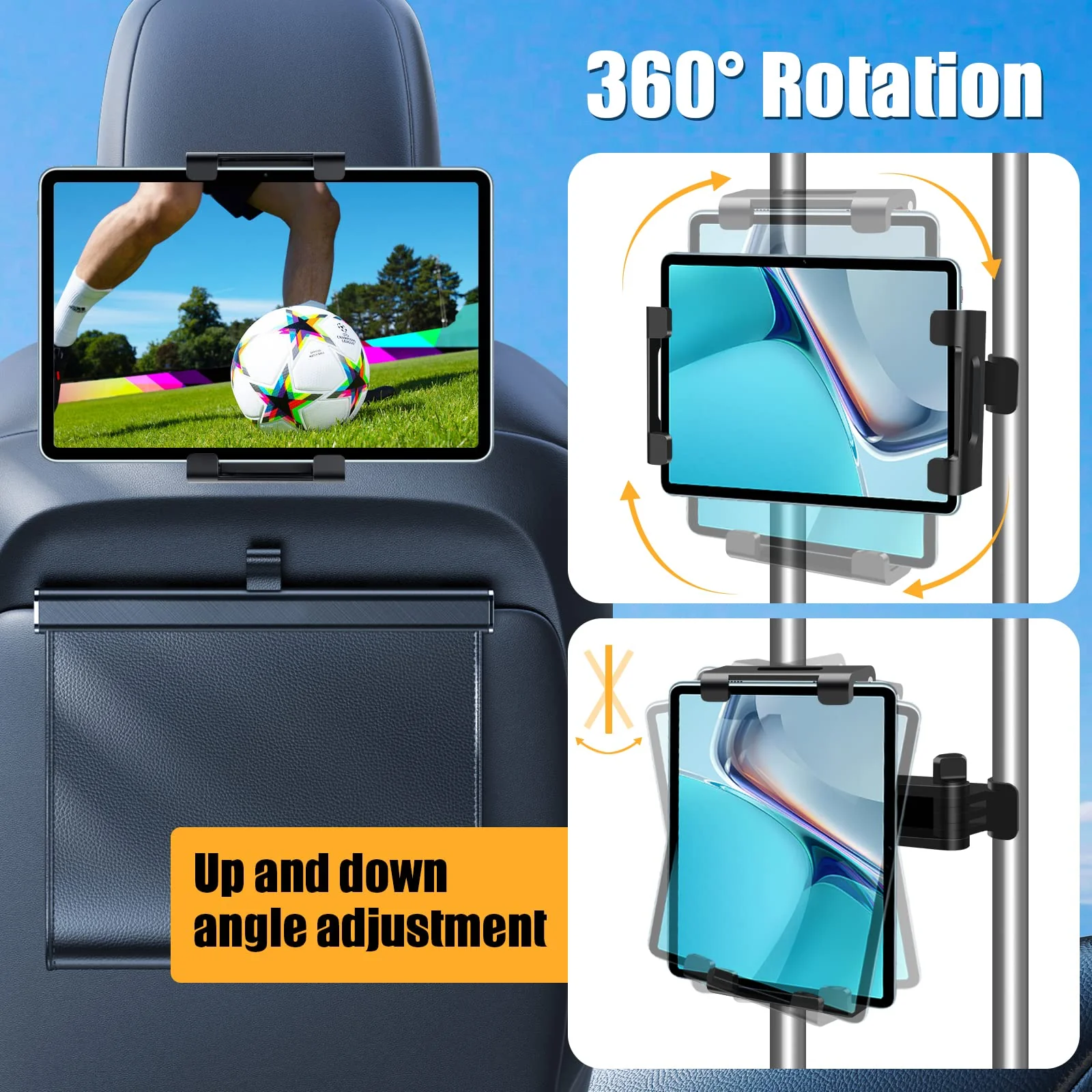 najiaxiaowu Headrest Tablet Holder for Car,ipad Headrest Mount for Car Fits for 5.5-10.2 Inch Phones/Tablet/ipad Car Tablet Holder with 360° Rotating Adjustable Road Trip Essentials for Kids,Black - Image 7