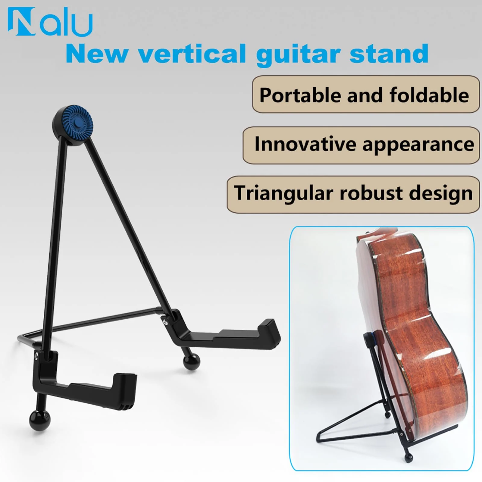 nalu Upgraded Foldable Guitar Stand, A-Frame Metal Folding Holder – Portable & Durable Floor Tripod for Acoustic/Electric Guitar, Bass, Banjour (Large) Large - Image 2
