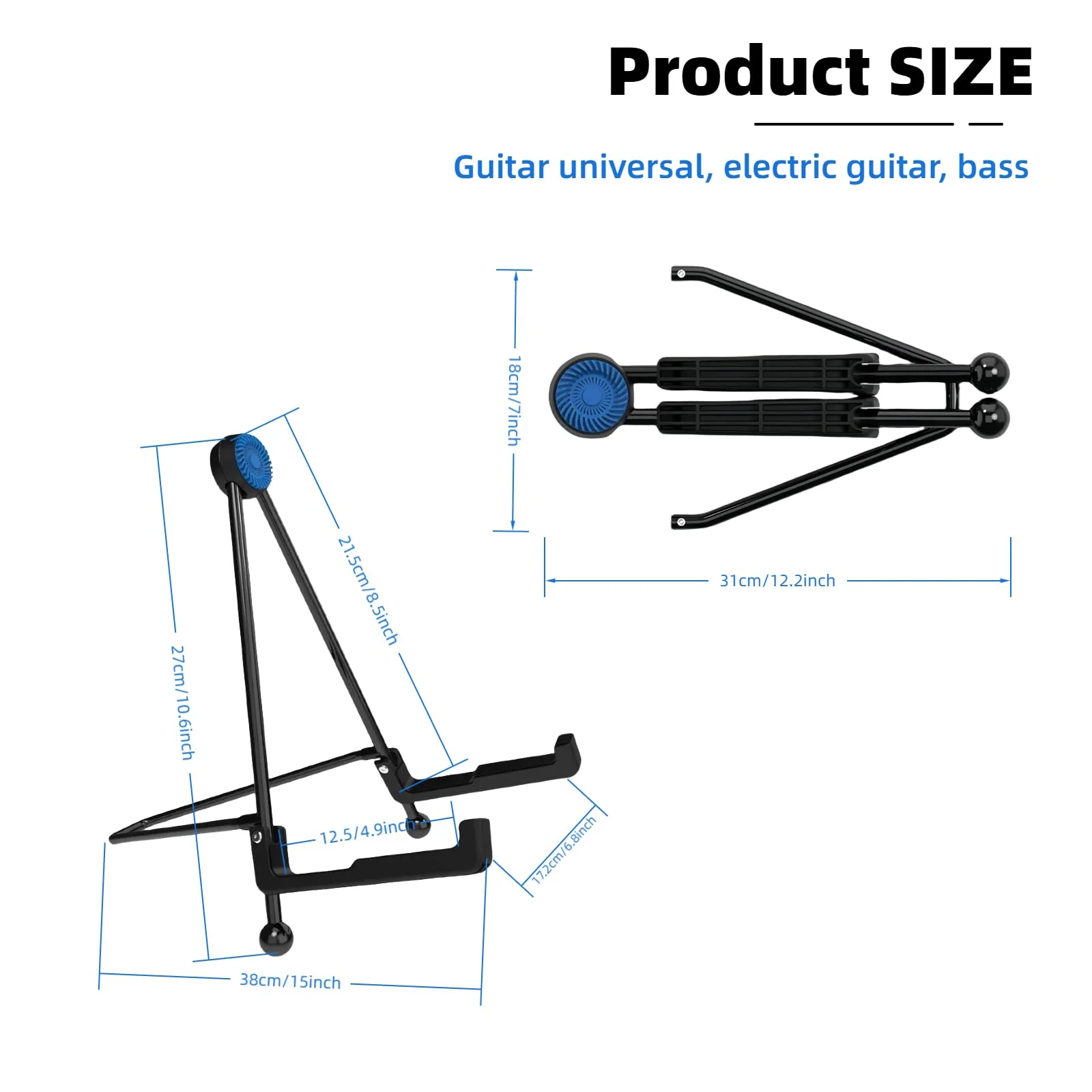 nalu Upgraded Foldable Guitar Stand, A-Frame Metal Folding Holder – Portable & Durable Floor Tripod for Acoustic/Electric Guitar, Bass, Banjour (Large) Large - Image 3