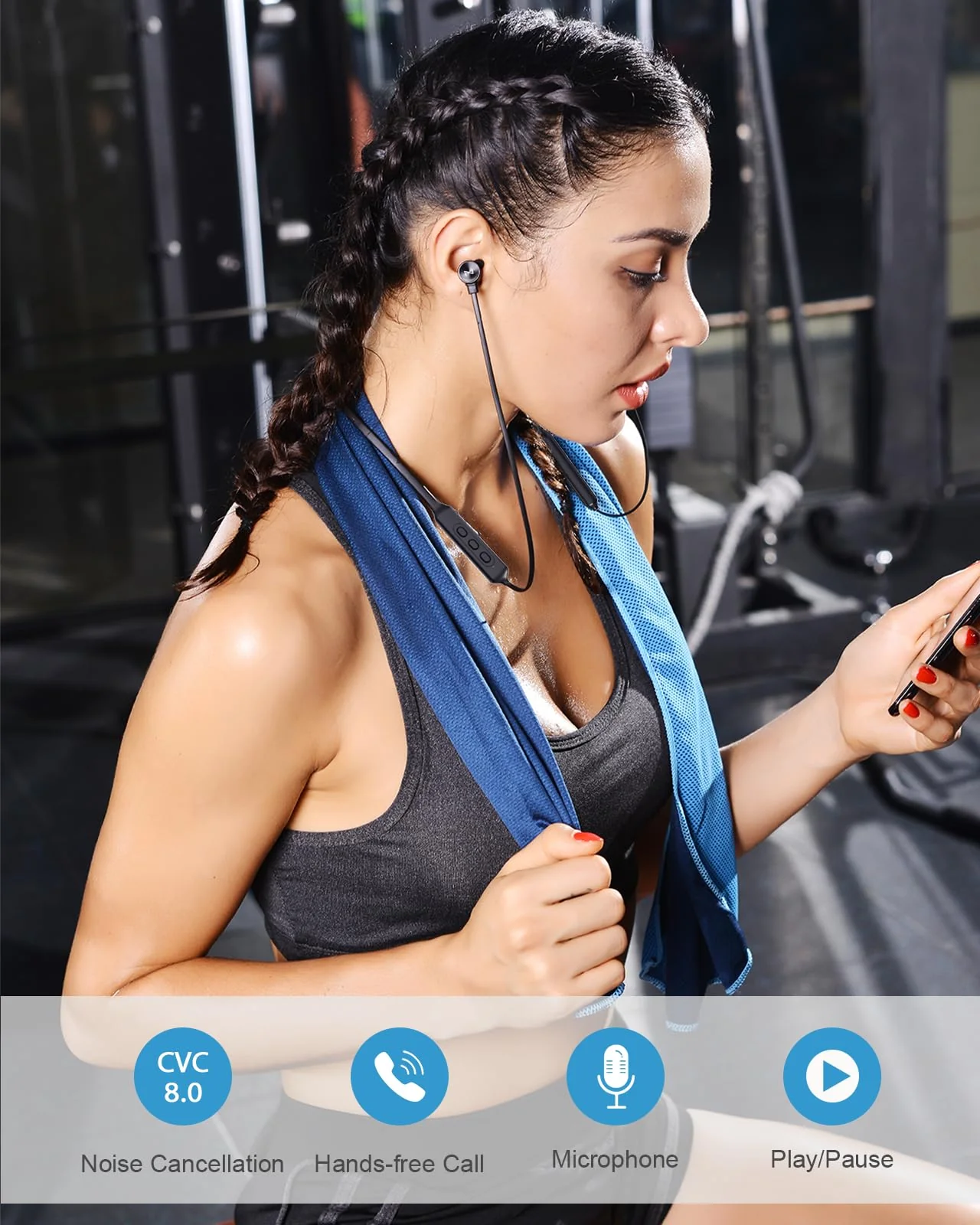 NANAMI Earbuds, Update Bluetooth Wireless Headphones, IPX7 Waterproof, in-Ear Earphones with Mic, Magnetic Neckband, HiFi Stereo Deep Bass Noise Cancellation Headsets,18 Hours Playtime for Gym,Sports Black with red - Image 5