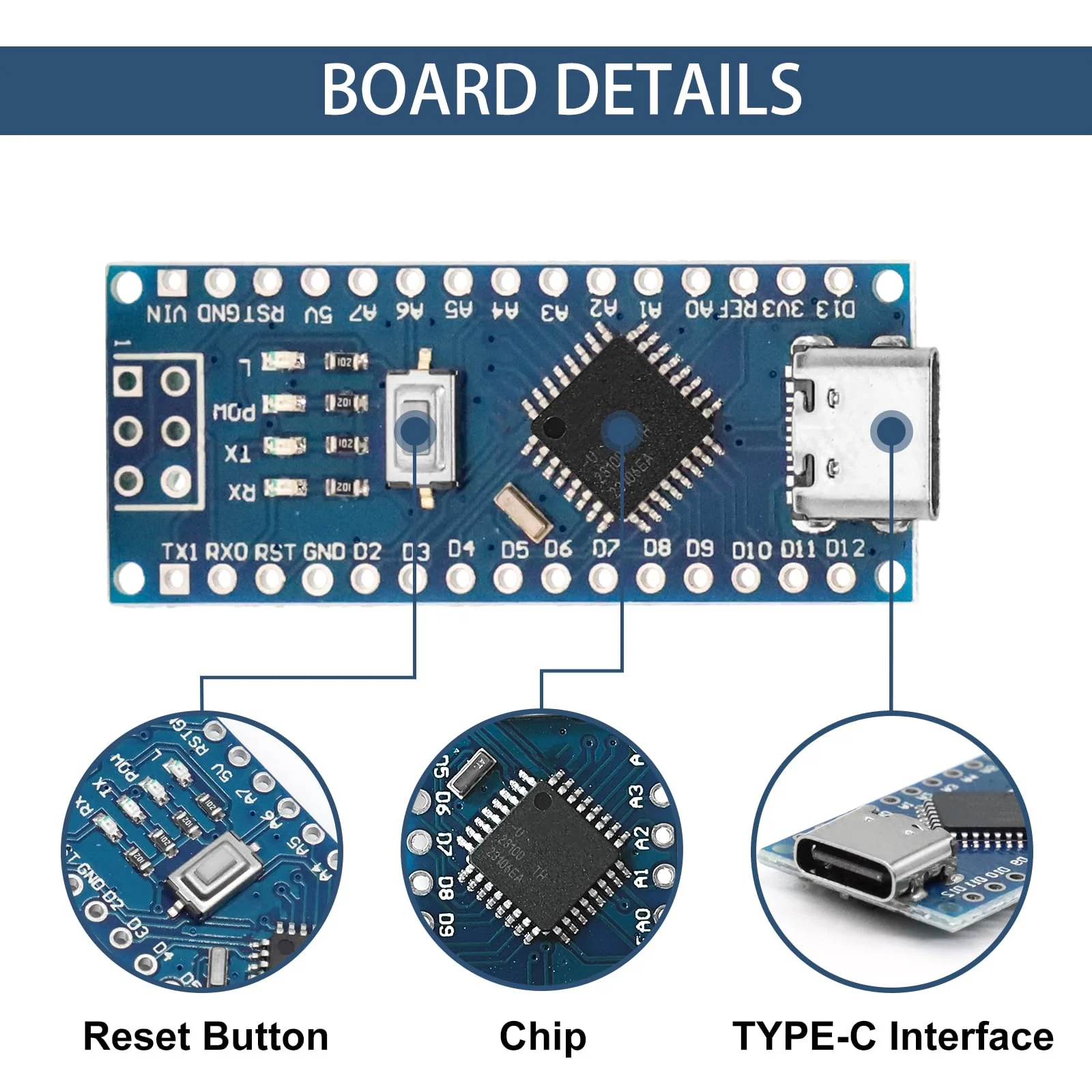 Nano Development Board with CH340 Chip Binghe Nano Development Board Chip CH340 Type-C Connector 5V 16M Compatible with Arduino IDE - Image 2