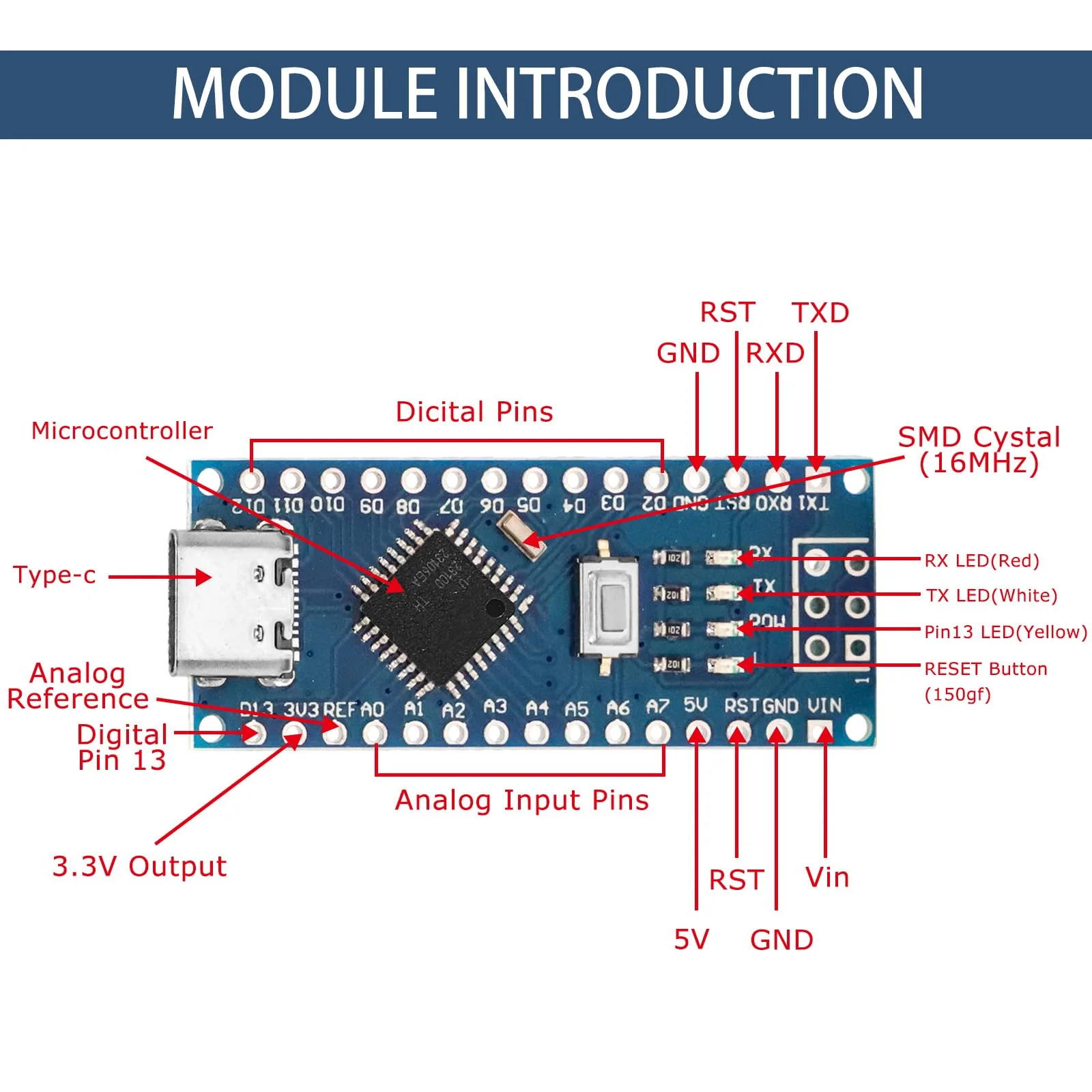 Nano Development Board with CH340 Chip Binghe Nano Development Board Chip CH340 Type-C Connector 5V 16M Compatible with Arduino IDE - Image 4