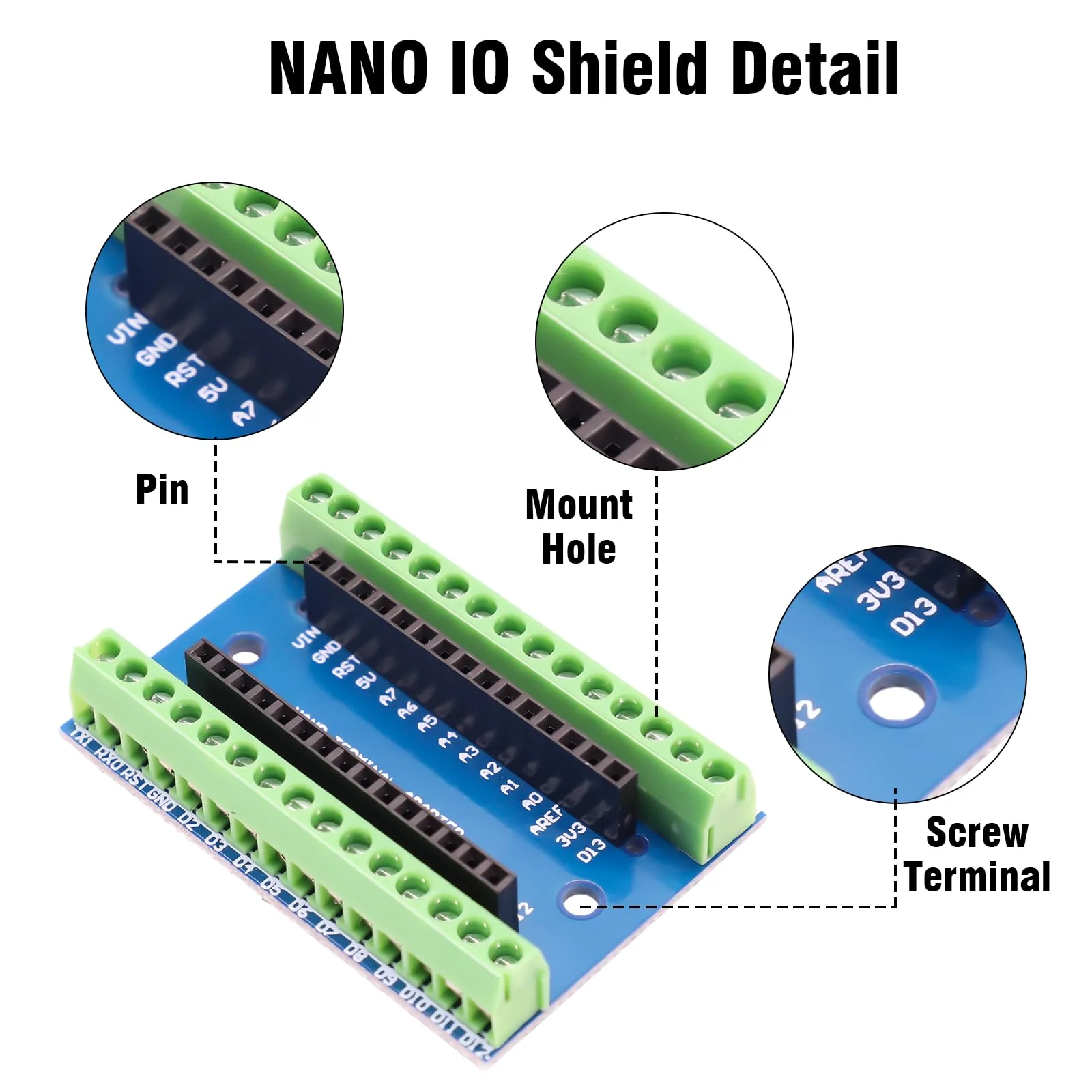 Nano Extension Board RUIZHI 3 Pieces Nano IO Shield V1.O Simple Expansion Board with Screw Terminals Compatible with Arduino - Image 2