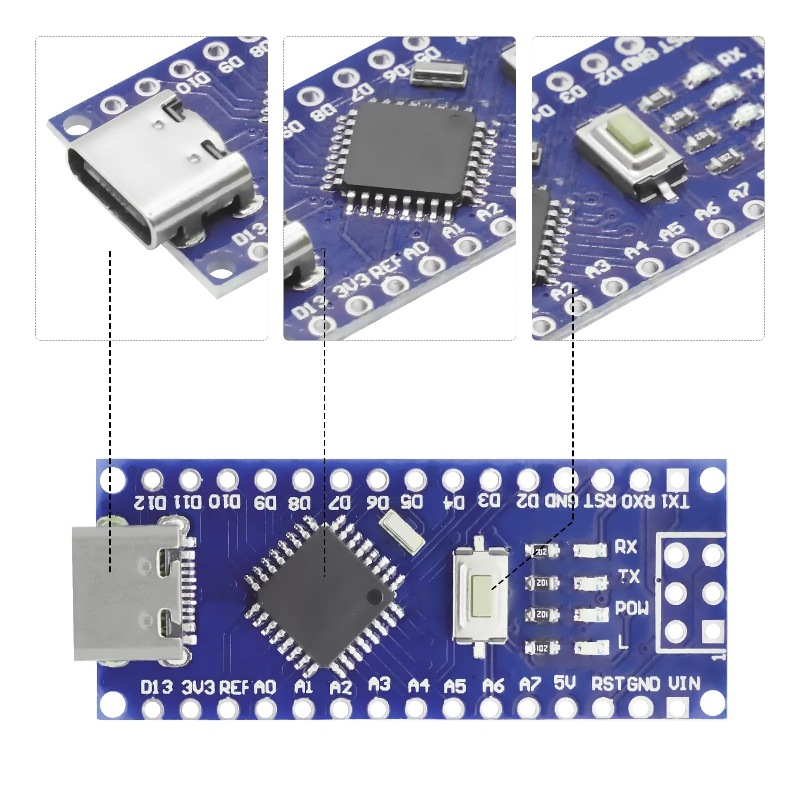 Nano Module with CH340 Microchip, 5 V/16 MHz Nano Board, Compatible with Arduino IDE (Type C Port) 3 PCS Type C port - Image 2