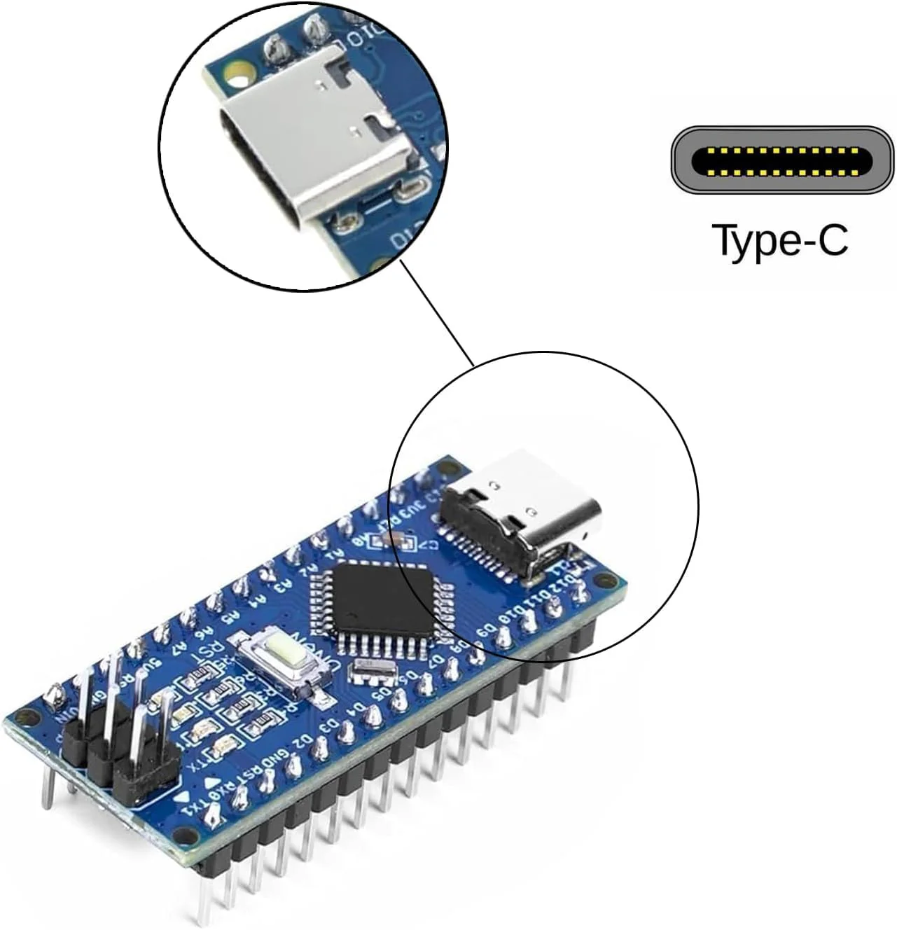 Nano Module with CH340 Microchip, 5 V/16 MHz Nano Board Compatible with Arduino IDE (Type C Port) Pack of 2 - Image 4
