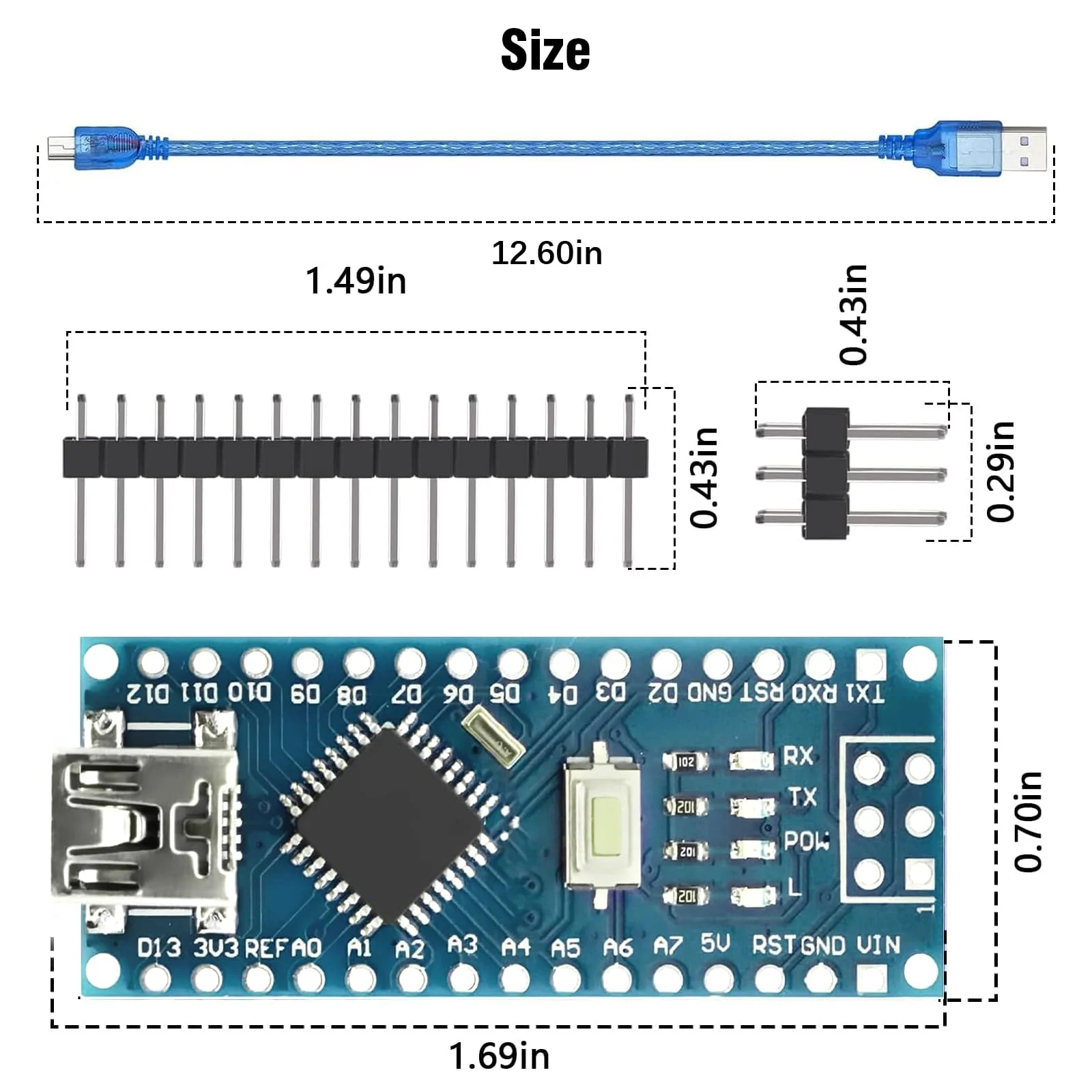 Nano V3.0 Board with Cable, AYWHP 3PCS Nano Board ATmega328P, CH340G Chip 5V 16M, Microcontroller Compatible with Arduino Nano (Mini USB Port) 3 - Image 6