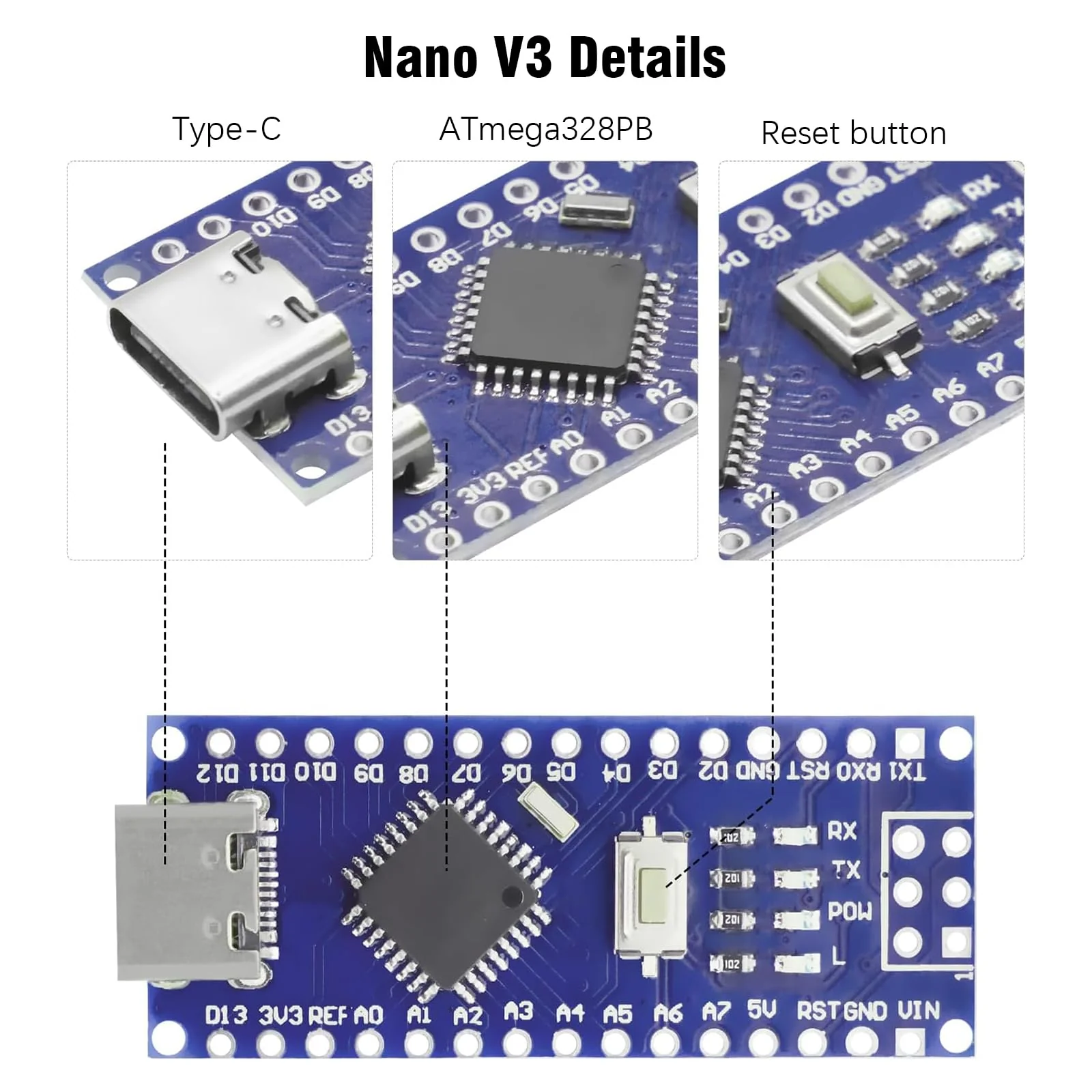 Nano V3.0 Board with Cable, AYWHP 5PCS Nano Board ATmega328P, CH340G Chip 5V 16M, Microcontroller Compatible with Arduino Nano (USB C Port) 5 - Image 2