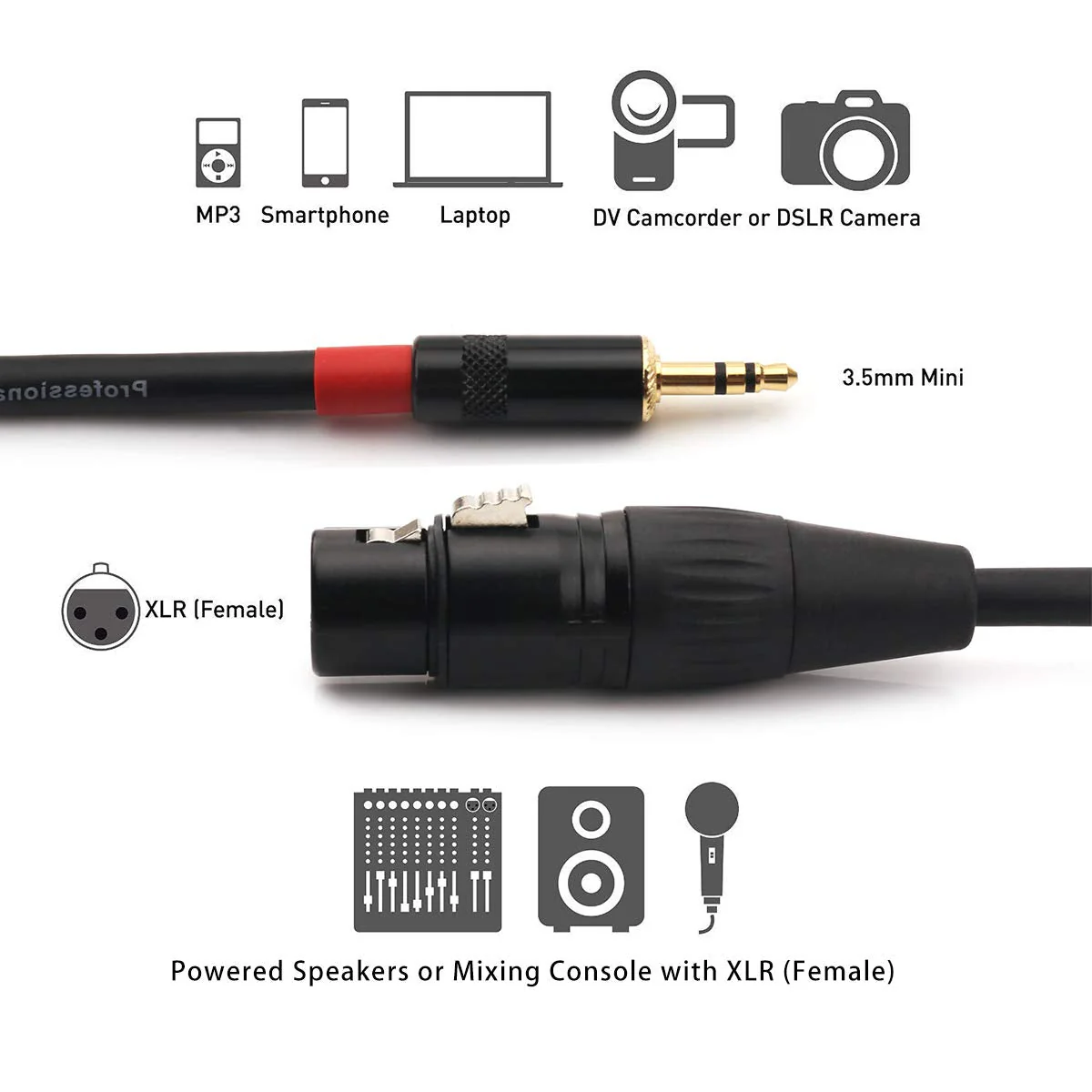 NANYI 3.5mm (1/8 Inch) TRS Stereo Male to XLR Female Interconnect Audio Microphone Cable, Suitable for iPod, Mobile Phone, Active Speakers, Stage, DJ, Studio Audio Console, (10M(32FT)) 10M(32FT) - Image 3