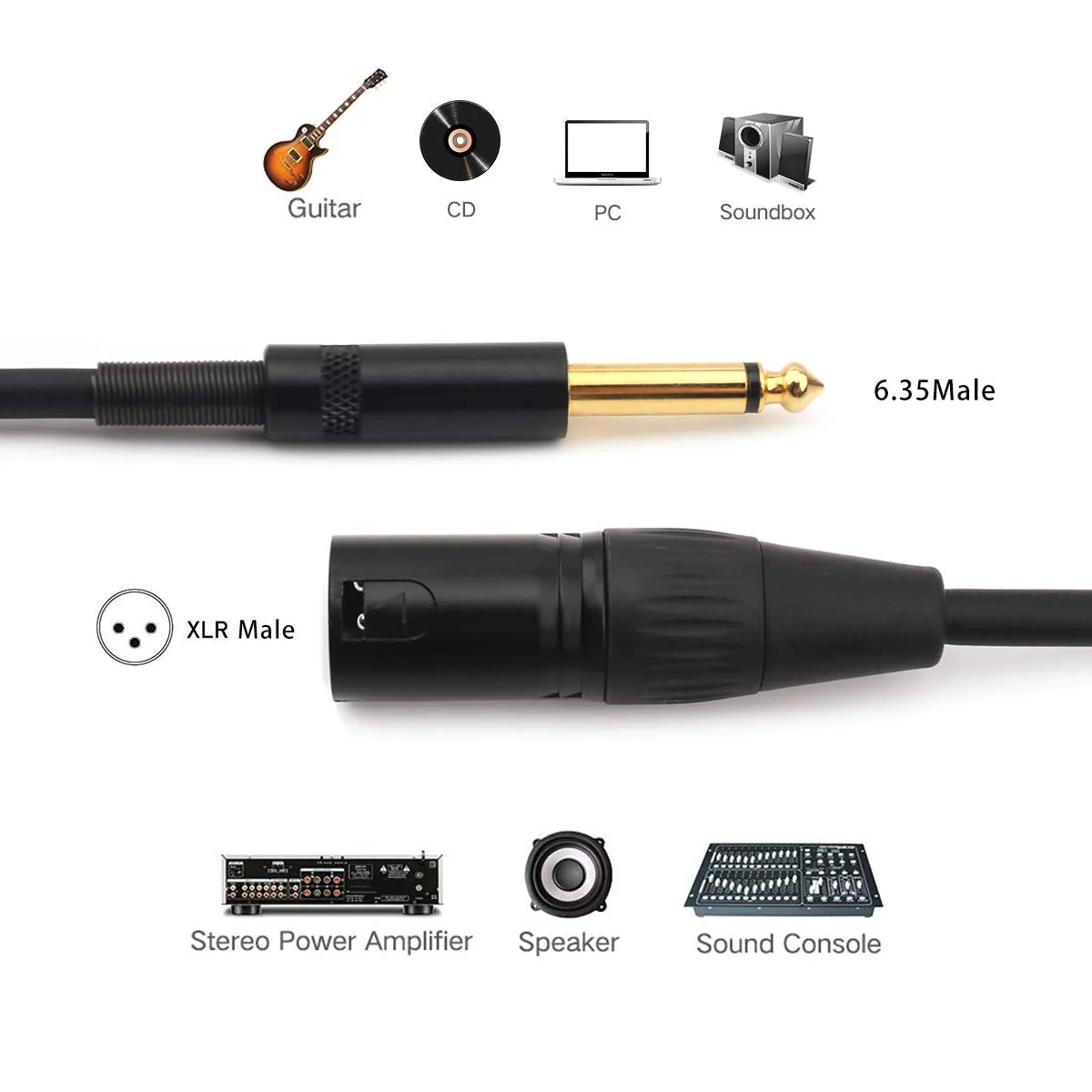 NANYI 6.35mm (1/4 Inch) TS Male to XLR Male Interconnect Audio Microphone Cable, Black/Alloy, Suitable for Microphones, Active Speakers, Stage, DJ, Studio Audio Console, 3M / 10FT XLR-M-10FT - Image 3