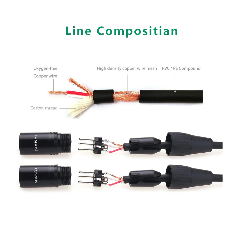 NANYI Microphone Cable 3-pin XLR Male-to-XLR Male Microphone Cable DMX Cable Patch Cord, Oxygen-Free Copper, 10 feet XLR Male To Male-10Feet - Image 3