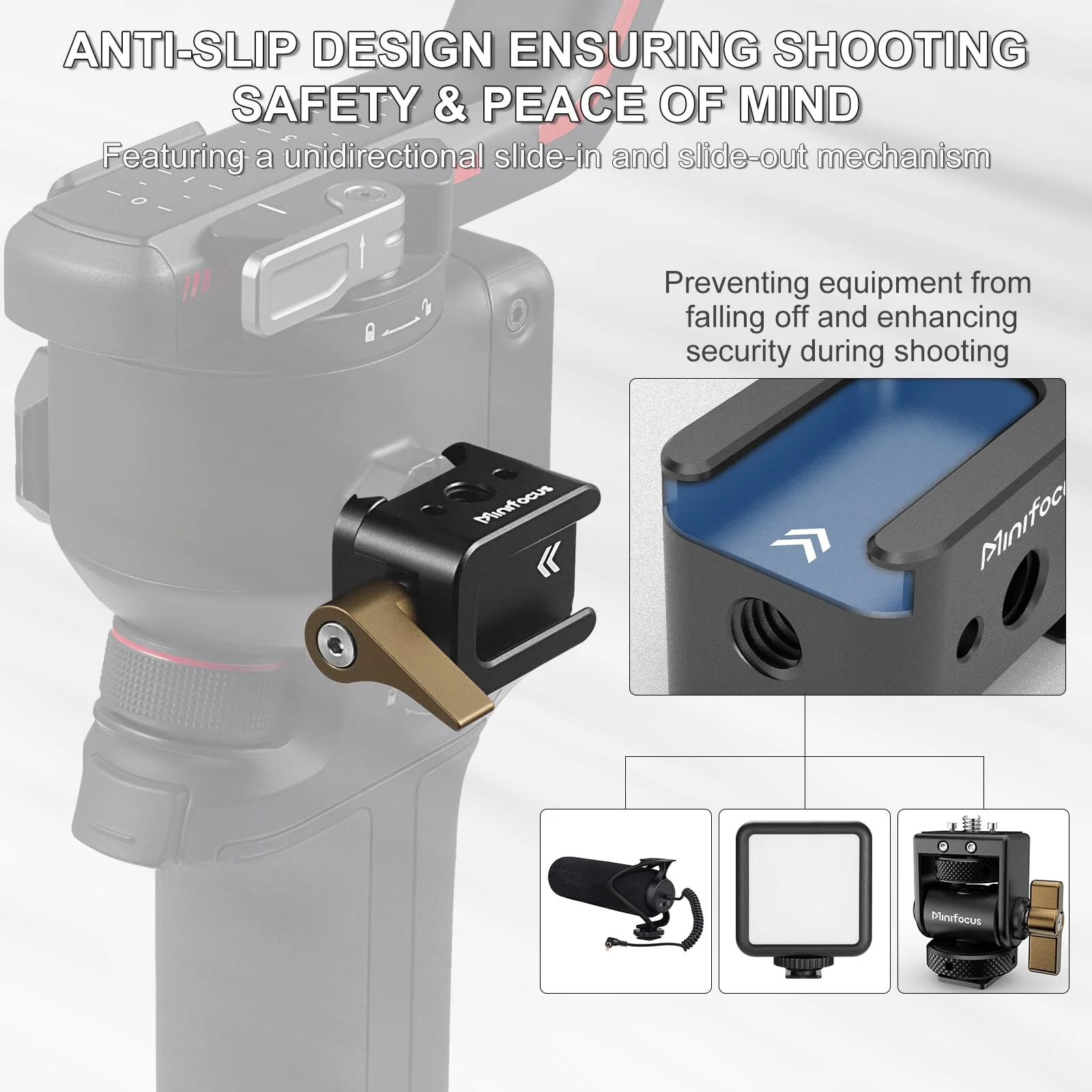 NATO Clamp to Cold Shoe Adapter, Aluminum Alloy Quick Release Rail Lock With 1/4" Threaded ARRI Locating Hole for DJI RS 3 Flash Light Microphone Camera Cage Magic Arm V3505 - Image 3
