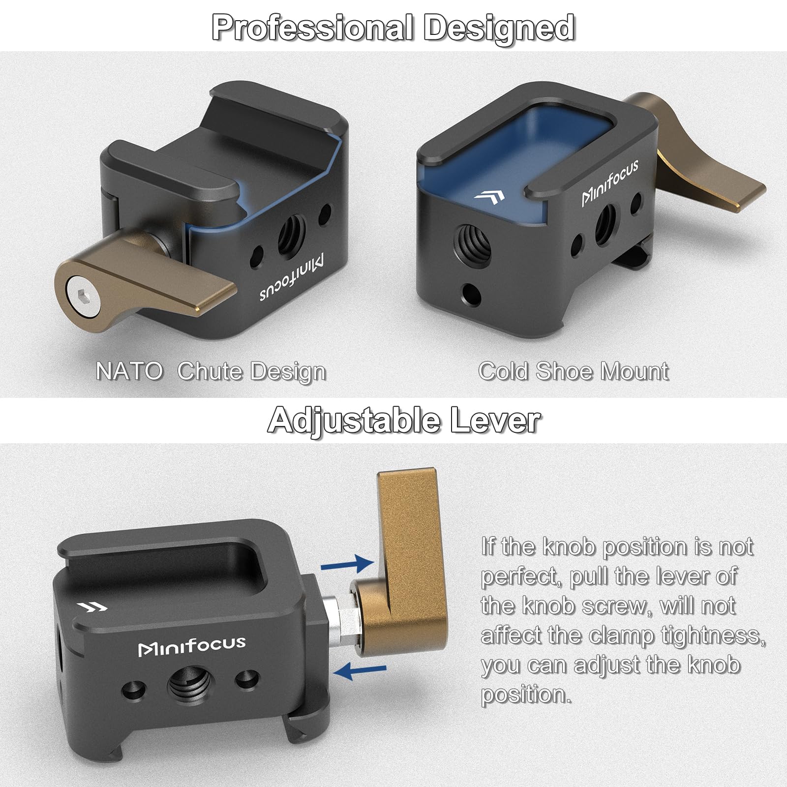 NATO Clamp to Cold Shoe Adapter, Aluminum Alloy Quick Release Rail Lock With 1/4" Threaded ARRI Locating Hole for DJI RS 3 Flash Light Microphone Camera Cage Magic Arm V3505 - Image 4