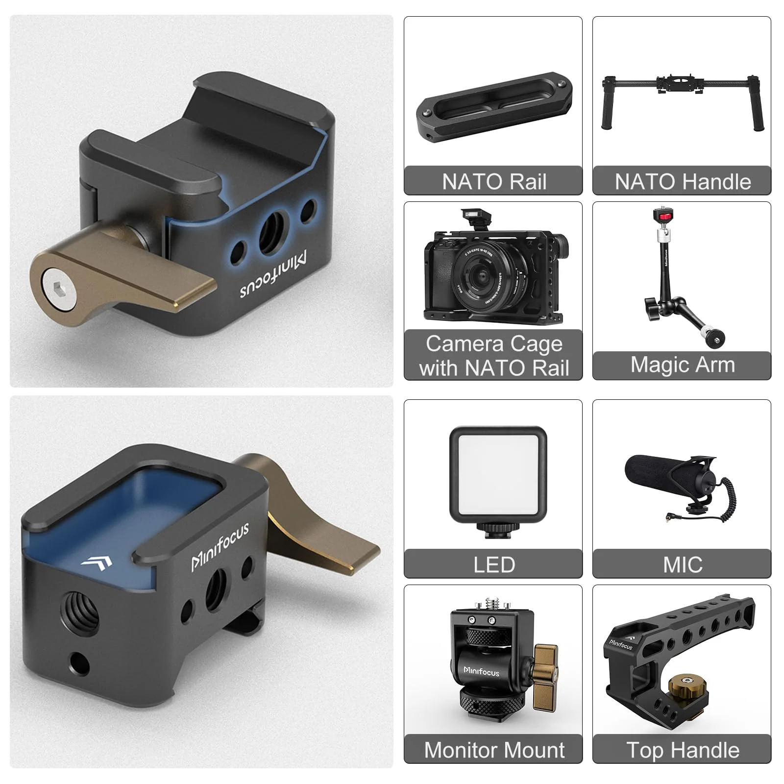 NATO Clamp to Cold Shoe Adapter, Aluminum Alloy Quick Release Rail Lock With 1/4" Threaded ARRI Locating Hole for DJI RS 3 Flash Light Microphone Camera Cage Magic Arm V3505 - Image 5