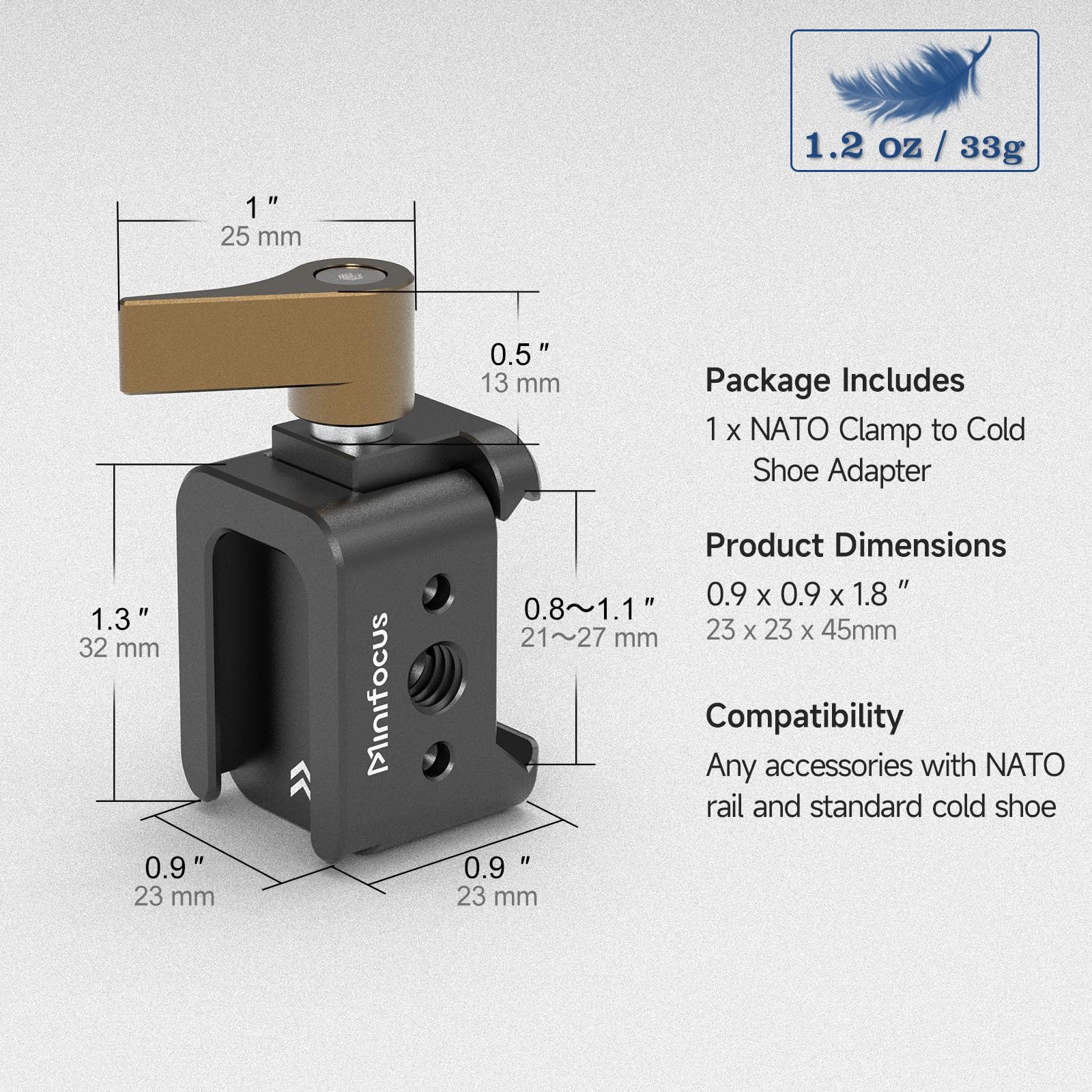 NATO Clamp to Cold Shoe Adapter, Aluminum Alloy Quick Release Rail Lock With 1/4" Threaded ARRI Locating Hole for DJI RS 3 Flash Light Microphone Camera Cage Magic Arm V3505 - Image 7