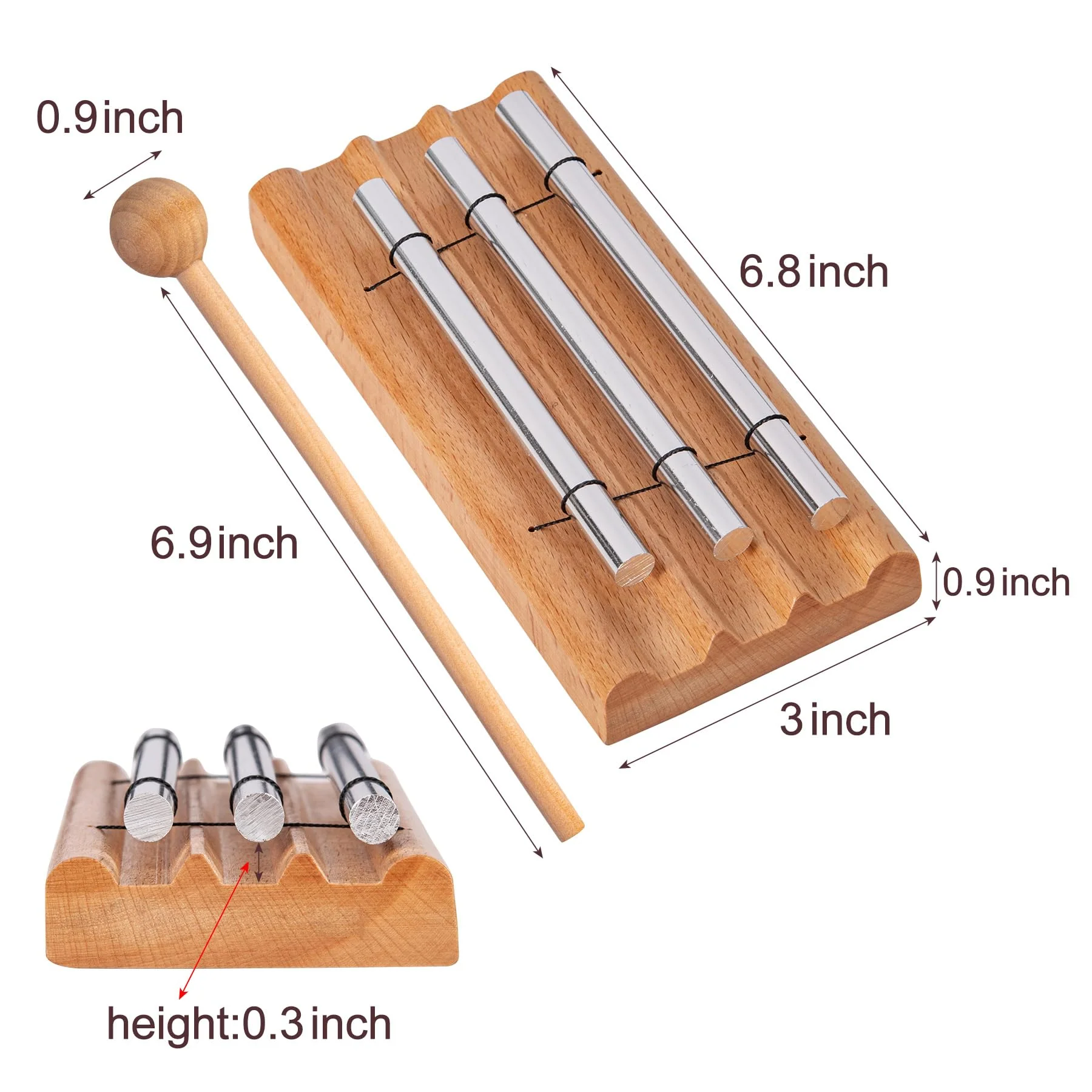 Natural Wood Durable Meditation Chimes, Mindfulness Single/Trio Hand Bell, Music Classroom Supplies Teacher Tools, Percussion Instrument Reminder for Prayer Yoga Eastern Energies Music Eid Trio - Image 2