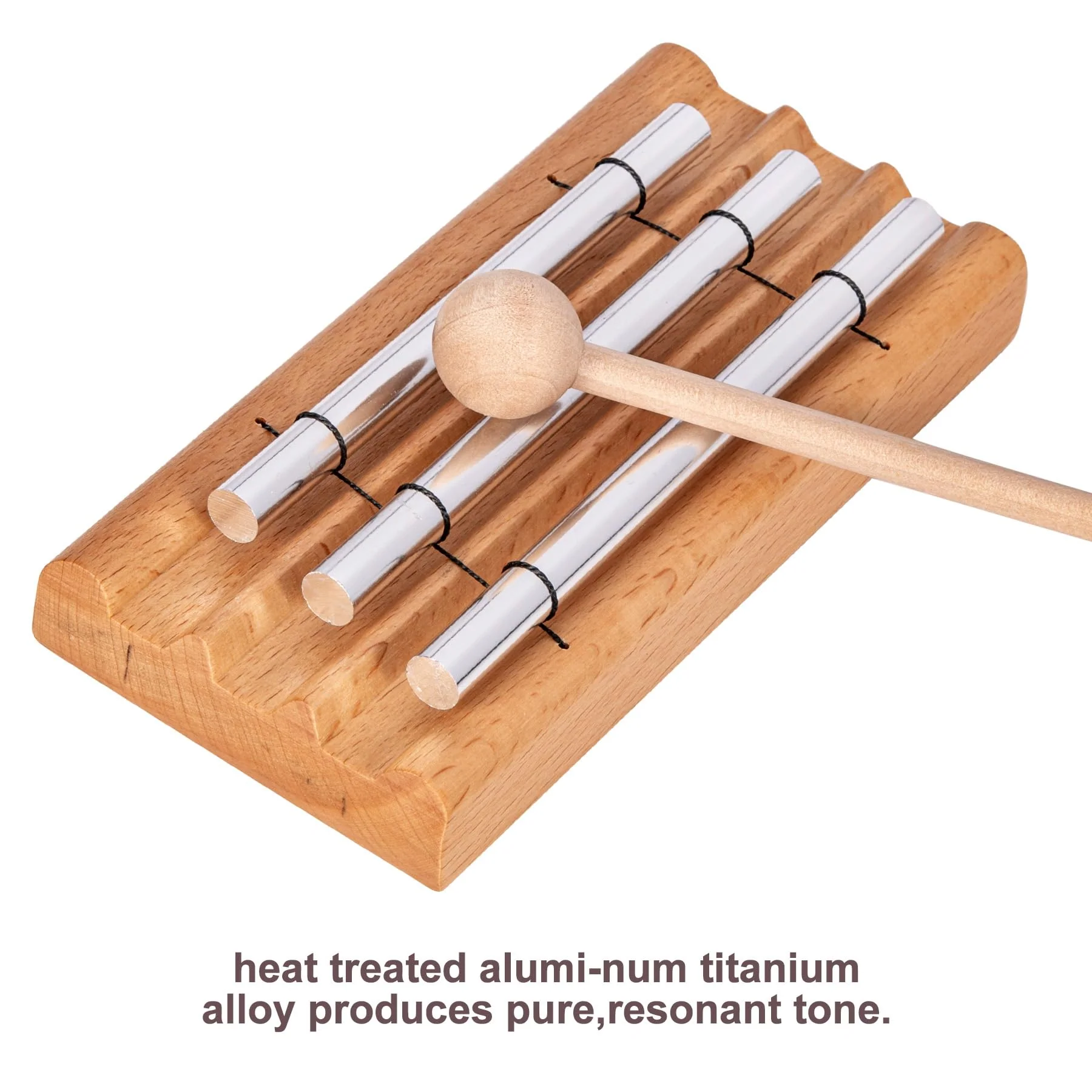 Natural Wood Durable Meditation Chimes, Mindfulness Single/Trio Hand Bell, Music Classroom Supplies Teacher Tools, Percussion Instrument Reminder for Prayer Yoga Eastern Energies Music Eid Trio - Image 3