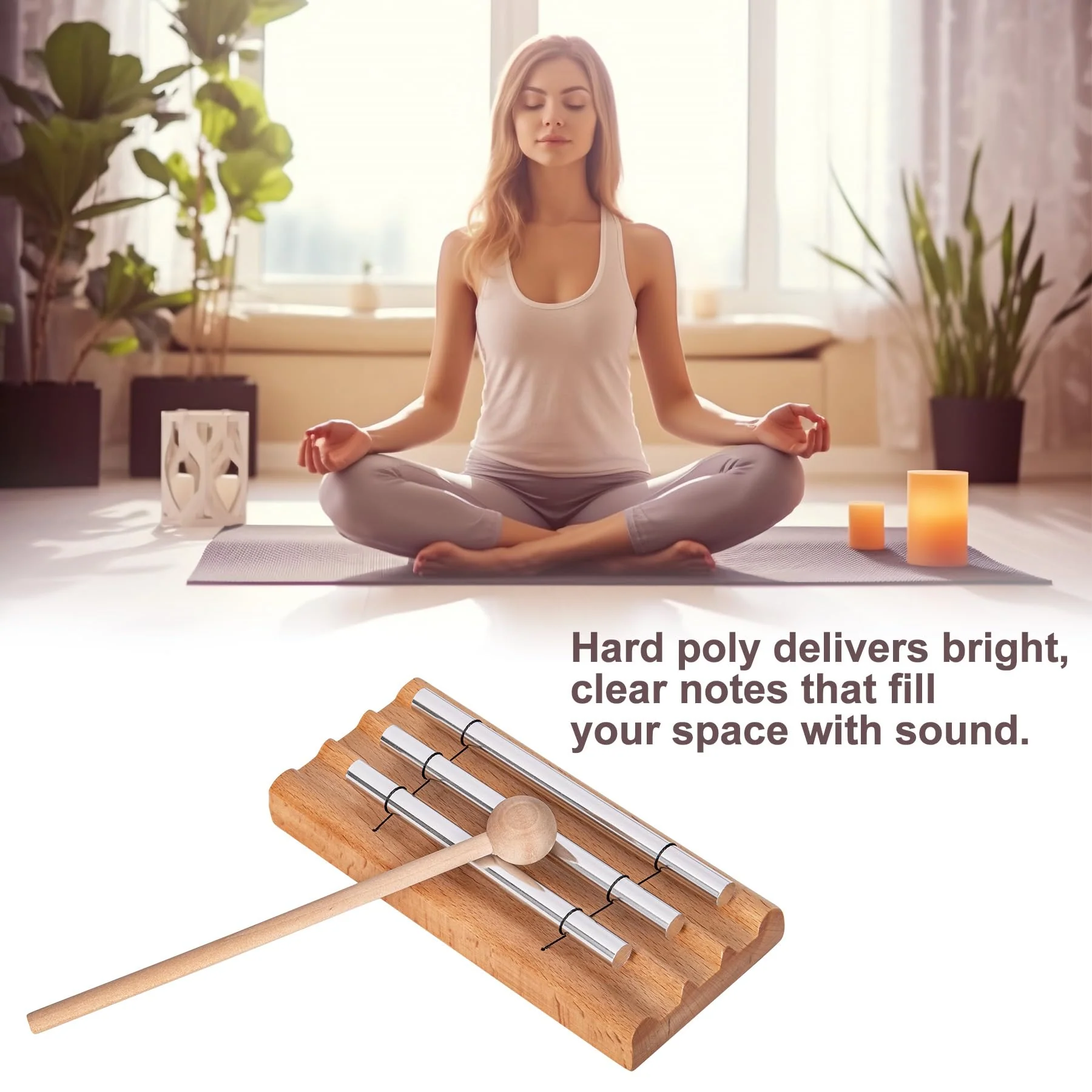 Natural Wood Durable Meditation Chimes, Mindfulness Single/Trio Hand Bell, Music Classroom Supplies Teacher Tools, Percussion Instrument Reminder for Prayer Yoga Eastern Energies Music Eid Trio - Image 4