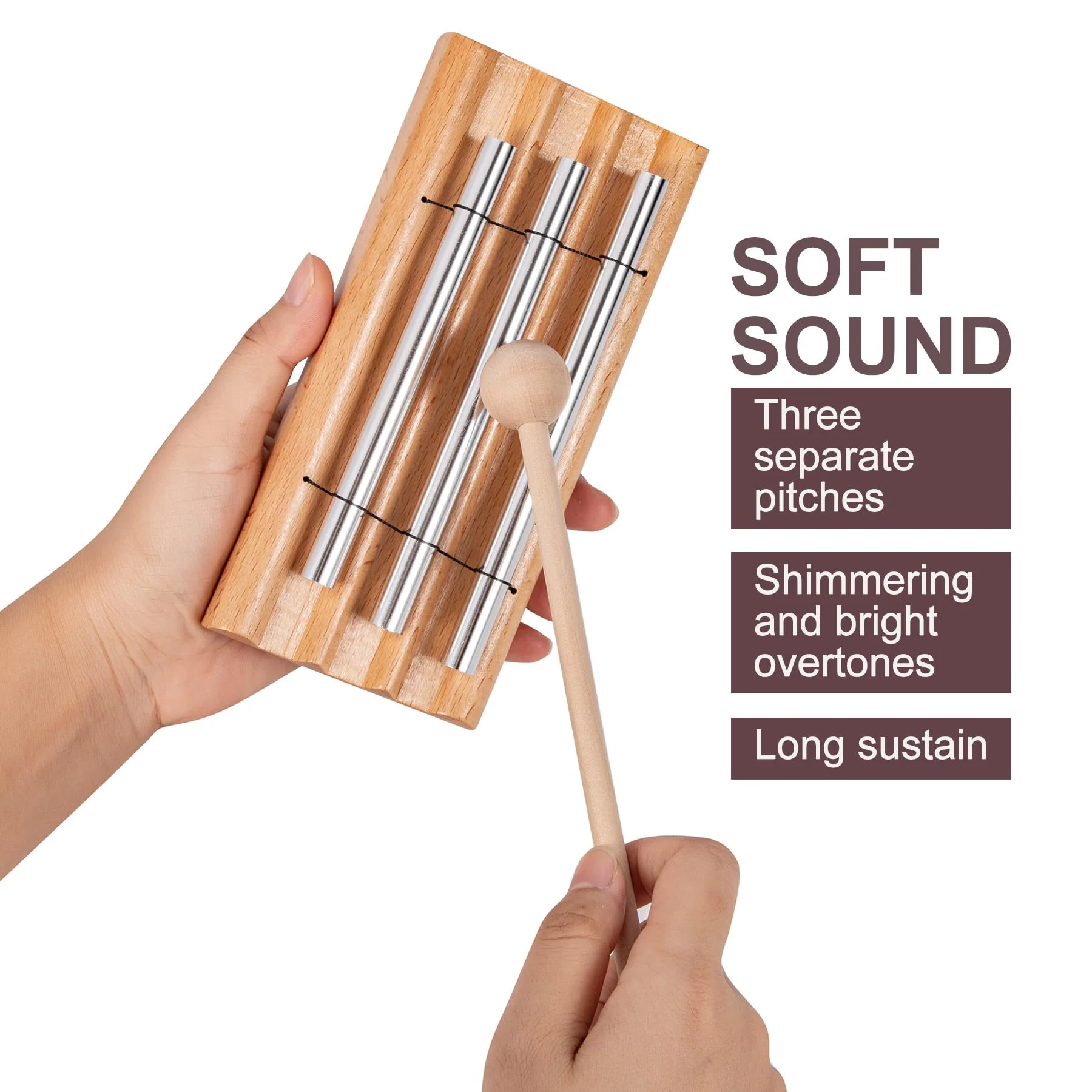 Natural Wood Durable Meditation Chimes, Mindfulness Single/Trio Hand Bell, Music Classroom Supplies Teacher Tools, Percussion Instrument Reminder for Prayer Yoga Eastern Energies Music Eid Trio - Image 6