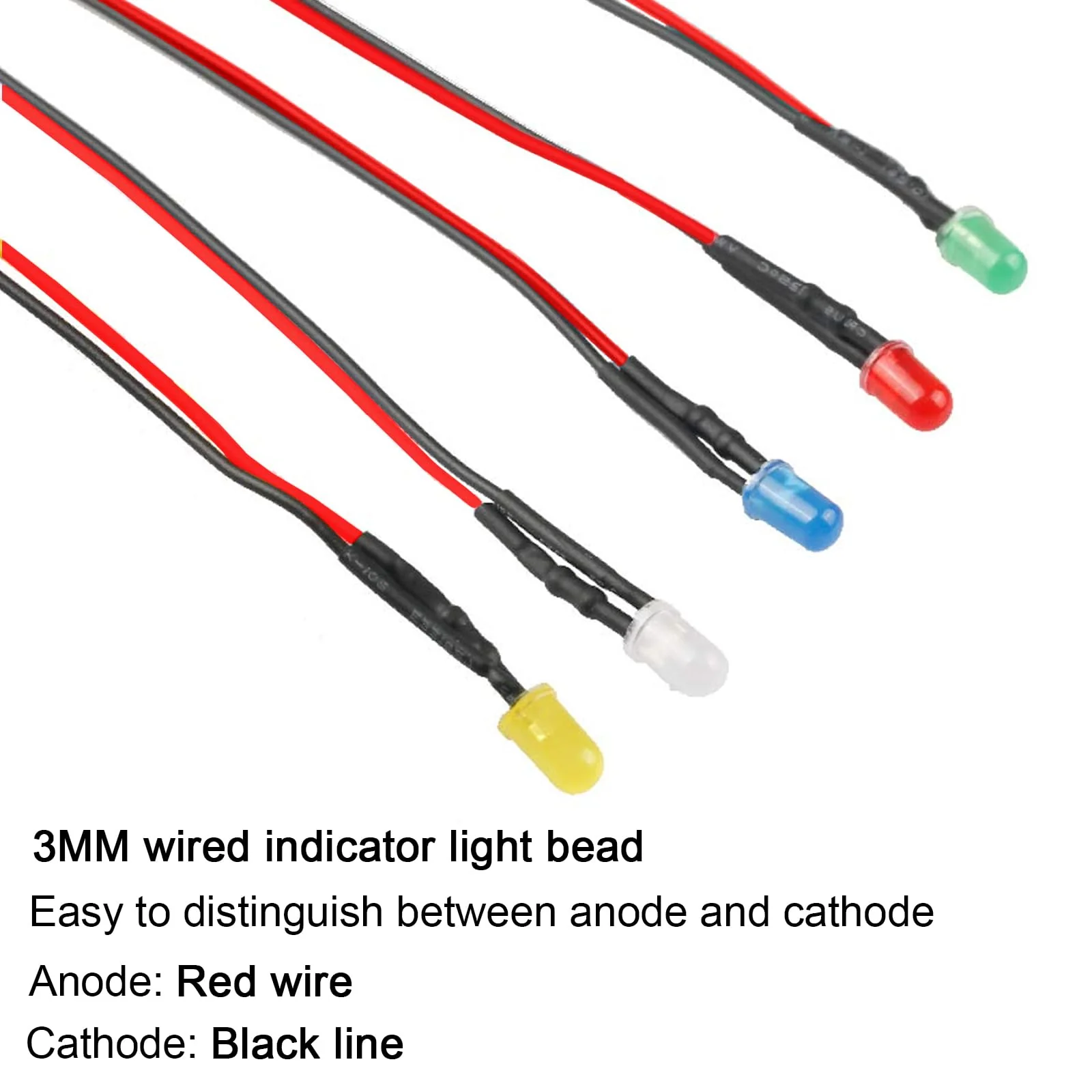 NCTNCX Pack of 100 Pre-Wired LED Diodes Light 12 V 100 Pieces 3 mm LED Mounting Rings Plastic 3 mm LEDs with 20 cm Cable (Red, Yellow, Blue, Green, White, Pack of 20) - Image 3
