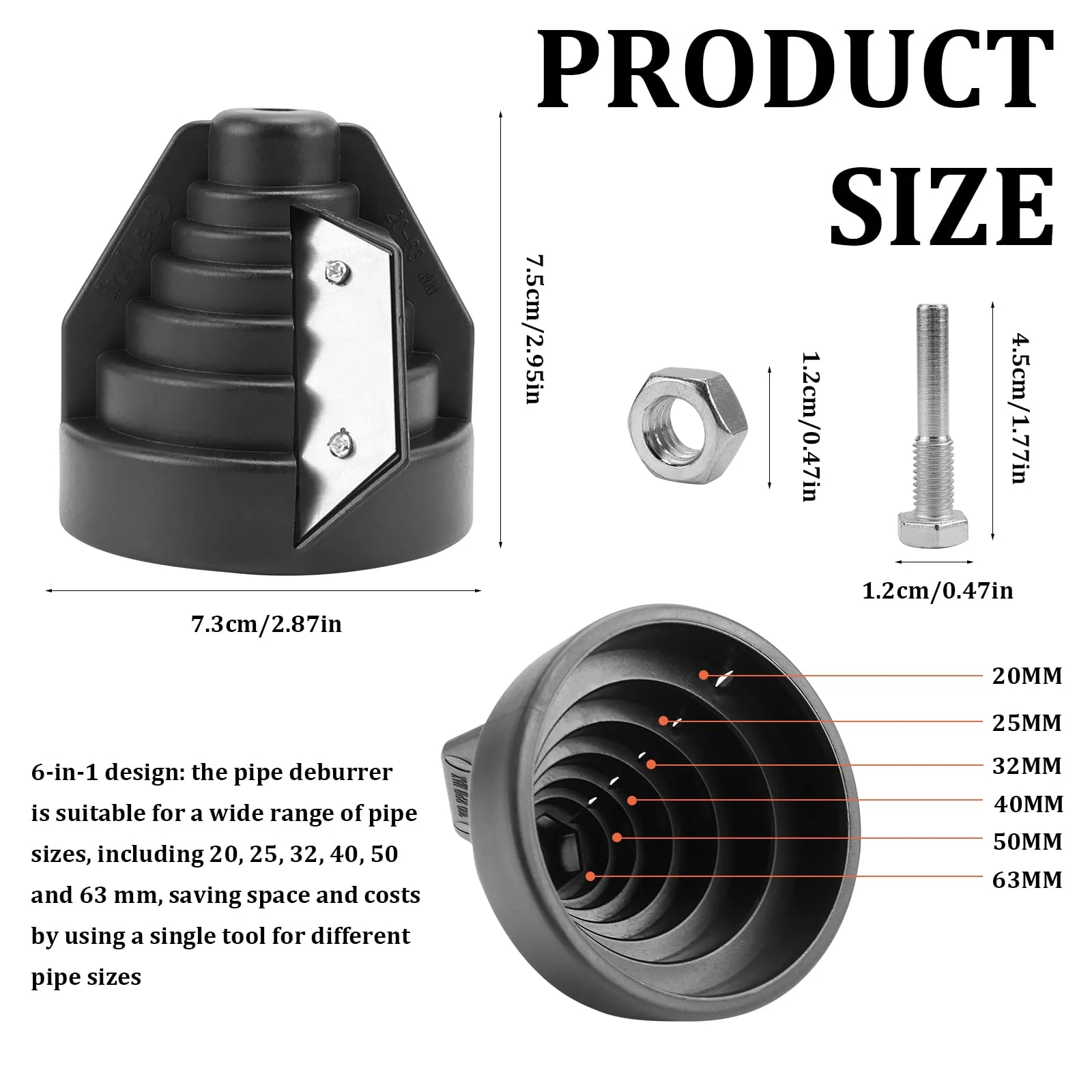 NCTNCX PE Pipe Deburring Chamfering Device PVC Pipe Deburring for Plastic Pipes with Drill Connection for Hand Drill Chamfer Tool for 20 25 32 40 50 63 mm Pipes a - Image 2