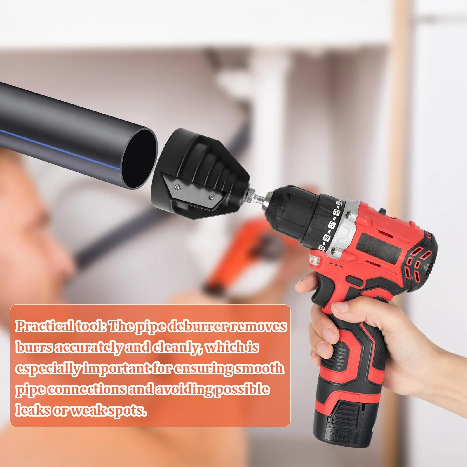 NCTNCX PE Pipe Deburring Chamfering Device PVC Pipe Deburring for Plastic Pipes with Drill Connection for Hand Drill Chamfer Tool for 20 25 32 40 50 63 mm Pipes a - Image 6