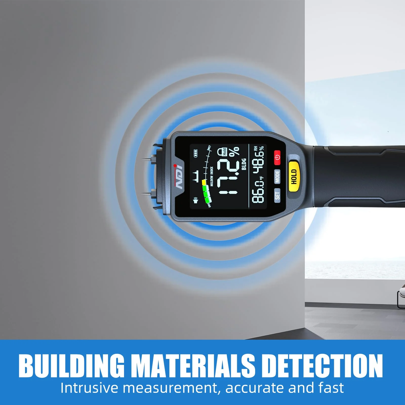 NDI 4 in 1 Pin Moisture Tester, Digital Water Tester, Wood Moisture Meter, Backlit LCD Display Automatic Alarm, Low-battery Indicator, Calibration & HOLD Button for Wood Firewood Lumber Floors - Image 4