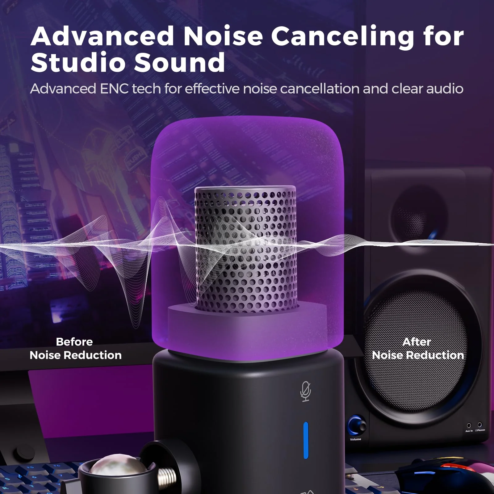 NearStream AM25X Gen2 XLR/USB Condenser Microphone with Noise Canceling/Volume Control/Headphone Jack/Mute, Podcast Microphone for PC/Audio Mixer, Desktop Mic for Stream/Podcast/Gaming/Music Record AM25X XLR/USB Mic with Desk Stand - Image 3