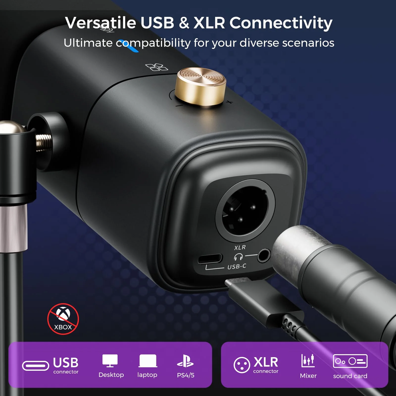 NearStream AM25X Gen2 XLR/USB Condenser Microphone with Noise Canceling/Volume Control/Headphone Jack/Mute, Podcast Microphone for PC/Audio Mixer, Desktop Mic for Stream/Podcast/Gaming/Music Record AM25X XLR/USB Mic with Desk Stand - Image 5