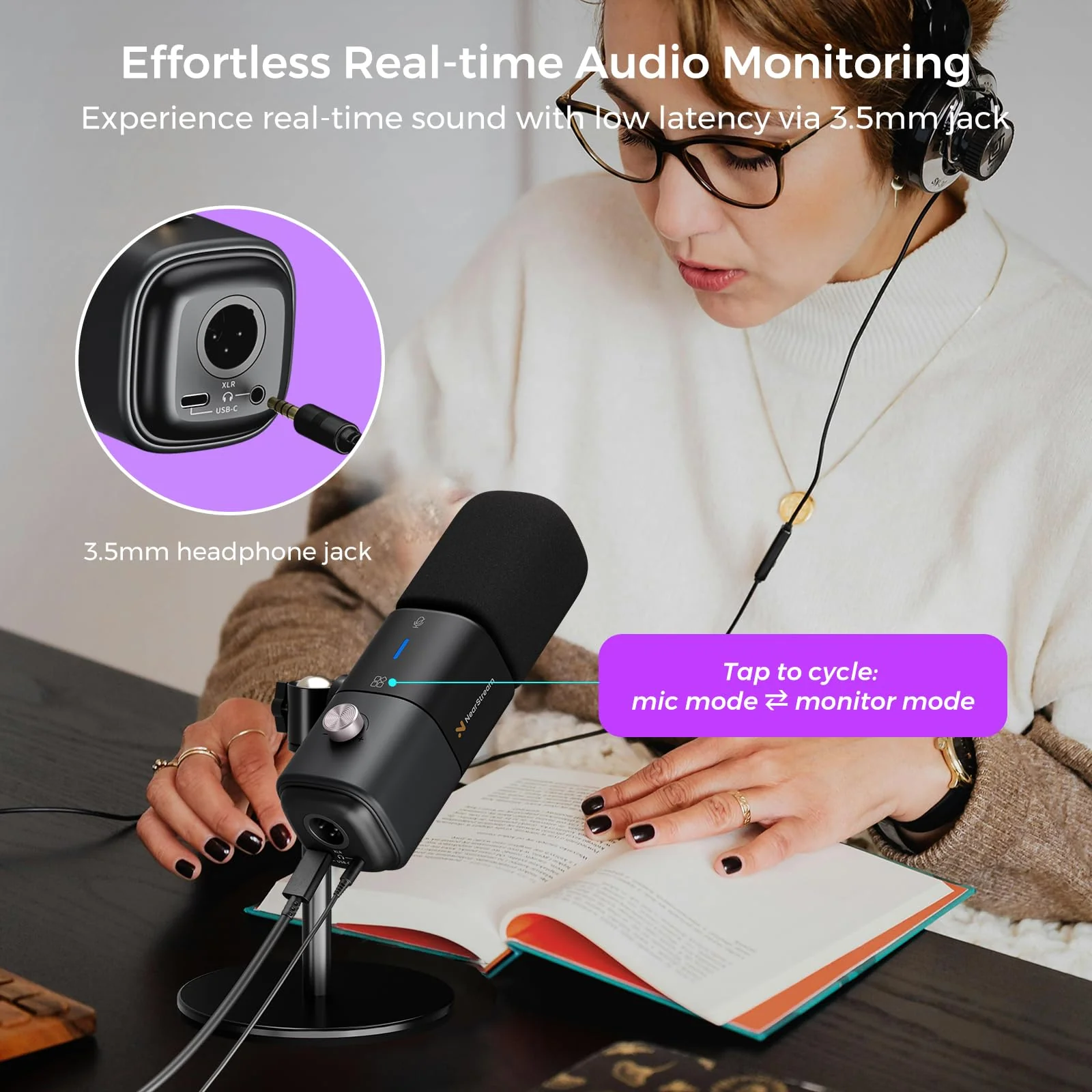 NearStream AM25X Gen2 XLR/USB Condenser Microphone with Noise Canceling/Volume Control/Headphone Jack/Mute, Podcast Microphone for PC/Audio Mixer, Desktop Mic for Stream/Podcast/Gaming/Music Record AM25X XLR/USB Mic with Desk Stand - Image 7
