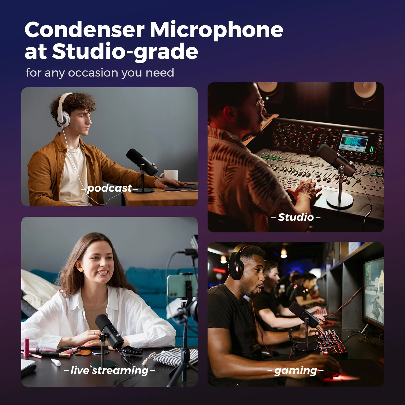 NearStream AM25X Gen2 XLR/USB Condenser Microphone with Noise Canceling/Volume Control/Headphone Jack/Mute, Podcast Microphone for PC/Audio Mixer, Desktop Mic for Stream/Podcast/Gaming/Music Record AM25X XLR/USB Mic with Desk Stand - Image 8