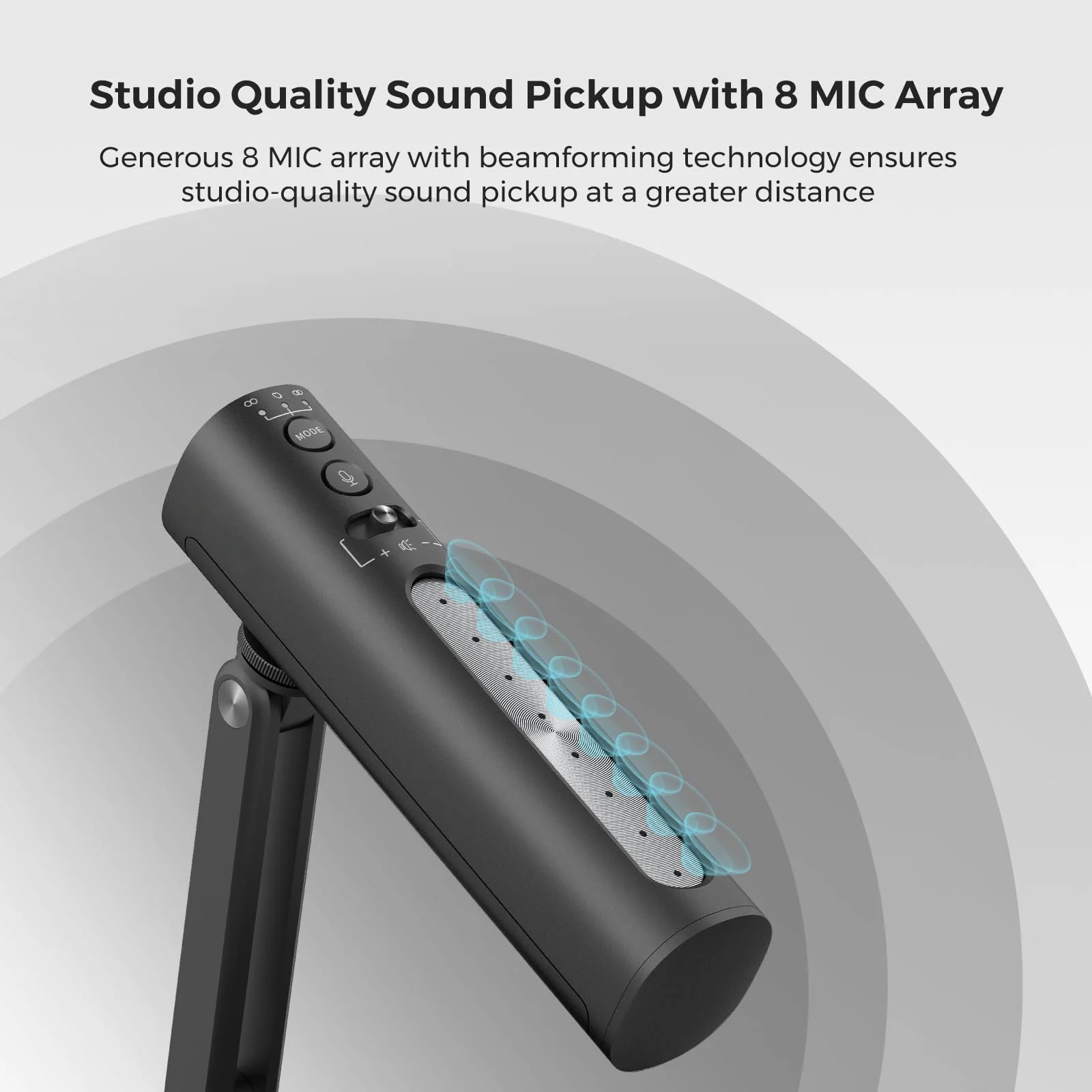 NearStream USB Condenser Microphone for PC, Camera, Podcast Microphone with Desk Stand for Record, Stream, 8 Mic Array/Noise Canceling/3 Polar Patterns/Monitoring/Volume Control, Studio Mic AM10U - Image 2