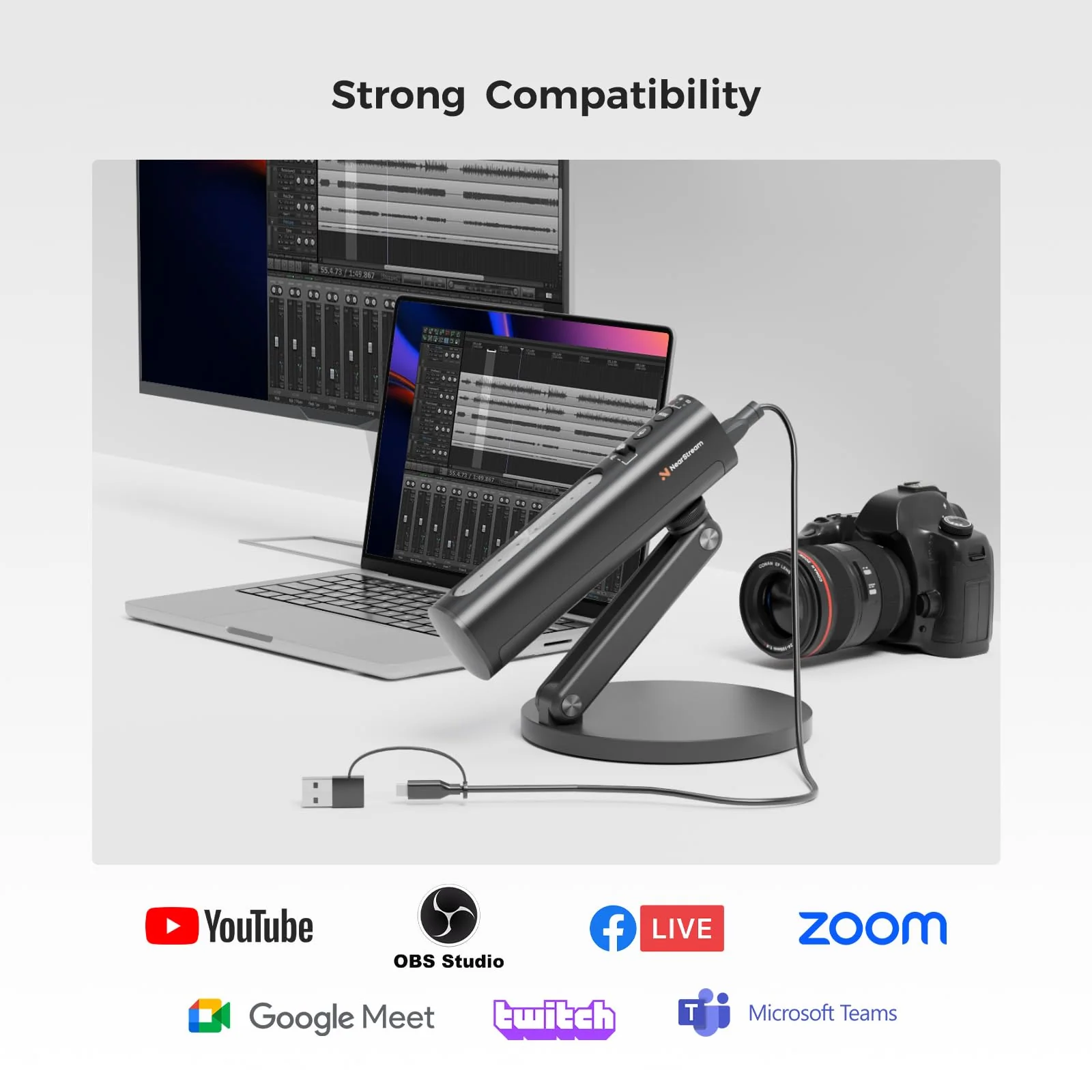 NearStream USB Condenser Microphone for PC, Camera, Podcast Microphone with Desk Stand for Record, Stream, 8 Mic Array/Noise Canceling/3 Polar Patterns/Monitoring/Volume Control, Studio Mic AM10U - Image 7