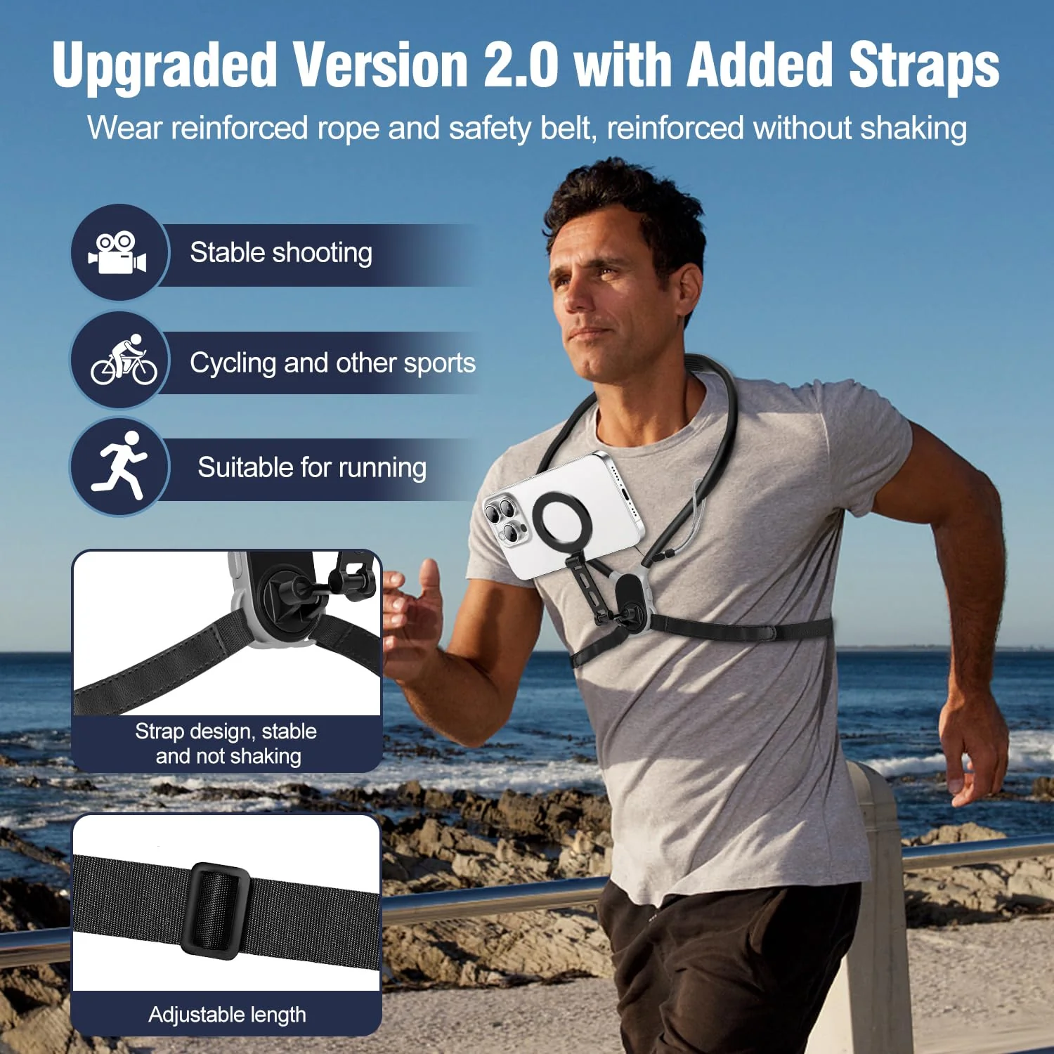 Neck Phone Holder for Recording, Neck Tripod for iPhone, Magnetic Neck Chest Mount, Hands-Free POV Cell Phone Necklace Holder for iPhone 15 14 13 12 Series and All Android Phones - Image 2