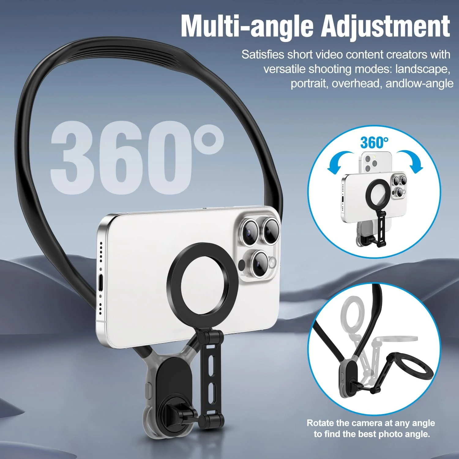 Neck Phone Holder for Recording, Neck Tripod for iPhone, Magnetic Neck Chest Mount, Hands-Free POV Cell Phone Necklace Holder for iPhone 15 14 13 12 Series and All Android Phones - Image 5