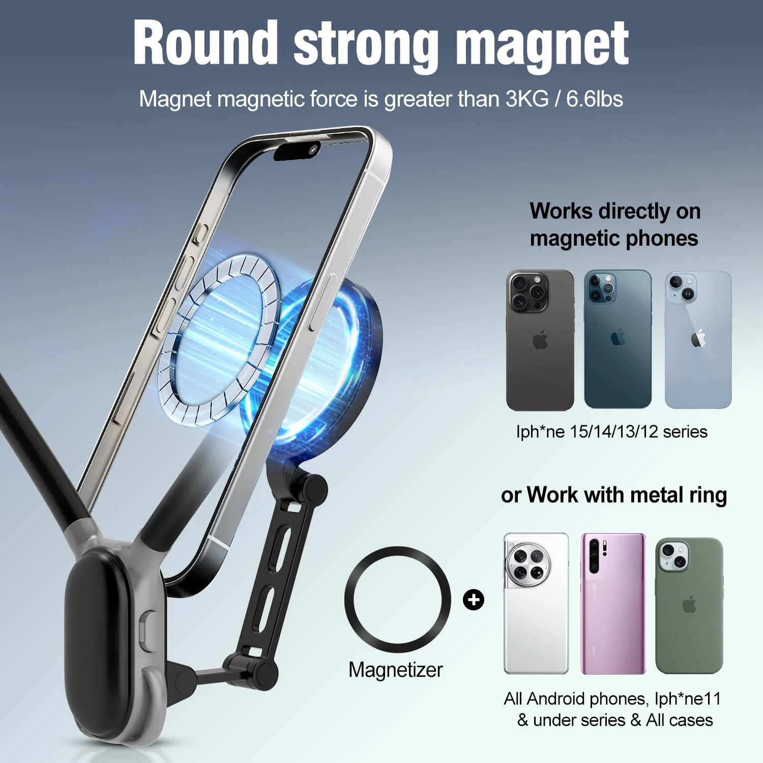 Neck Phone Holder for Recording, Neck Tripod for iPhone, Magnetic Neck Chest Mount, Hands-Free POV Cell Phone Necklace Holder for iPhone 15 14 13 12 Series and All Android Phones - Image 6