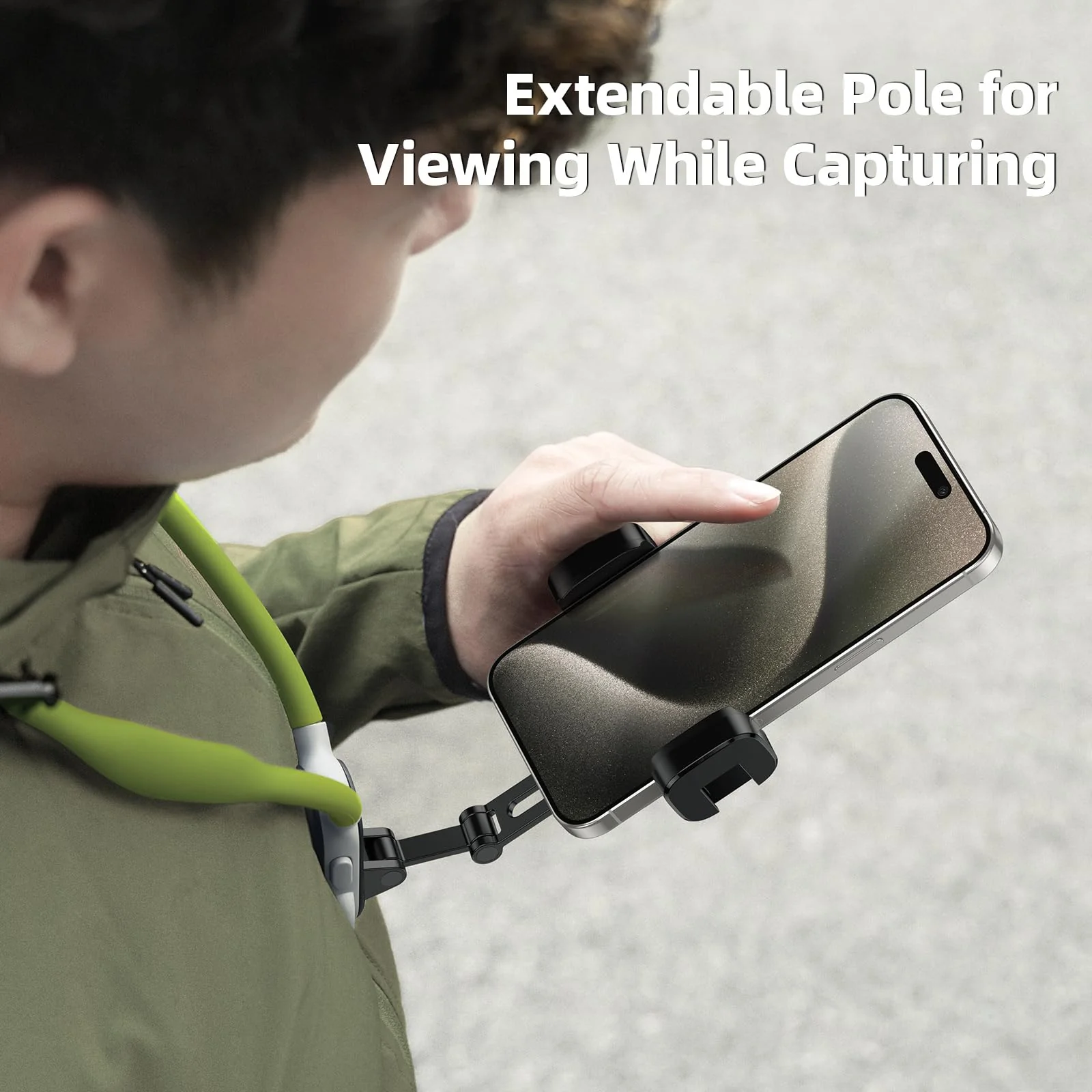 Neck Phone Holder POV/Vlog Neck Mount for Phones with Phone Clip, Hands Free Phone Neck Holder w Chest Strap Neck Selfie Mount Video Recording for iPhone Samsung Google Pixel (Green) Green - Image 4