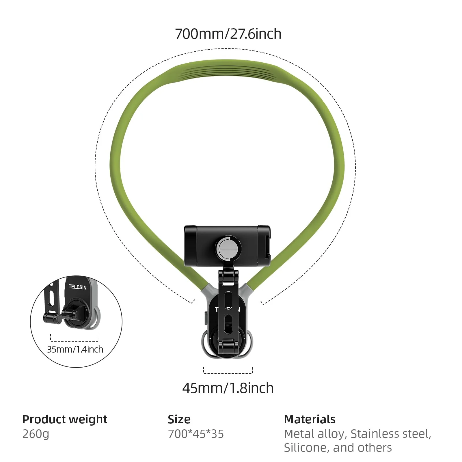Neck Phone Holder POV/Vlog Neck Mount for Phones with Phone Clip, Hands Free Phone Neck Holder w Chest Strap Neck Selfie Mount Video Recording for iPhone Samsung Google Pixel (Green) Green - Image 9