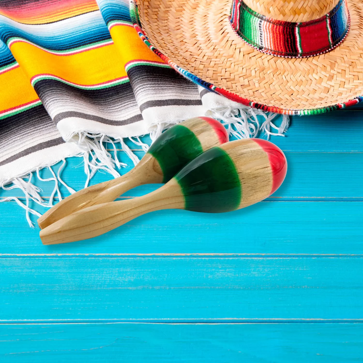 Needzo Maracas Musical Instrument, Large Wooden Tri-Colored with Palm Tree Silhouette, Latin Percussion, for Adults, Set of 2, 12 Inches - Image 2