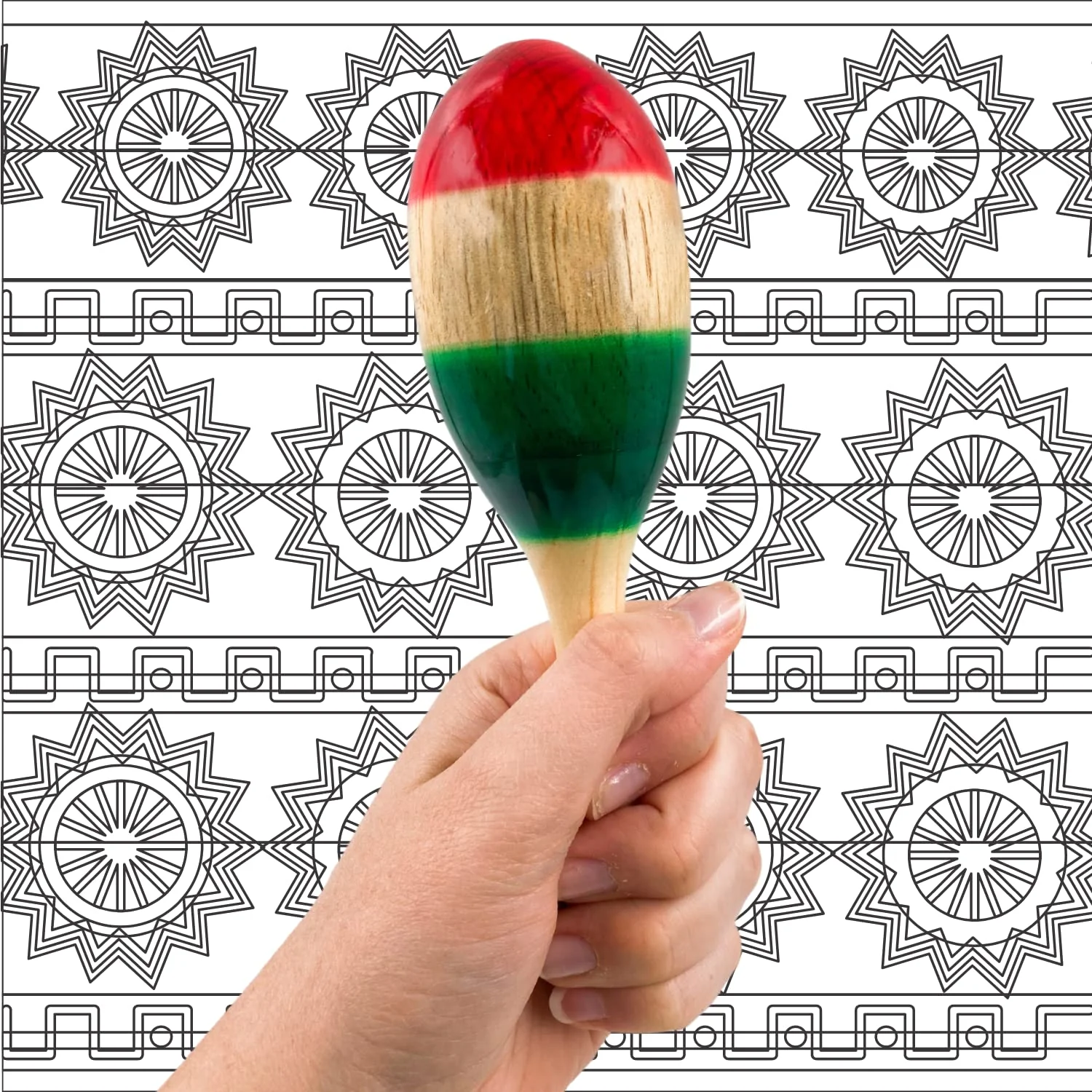 Needzo Maracas Musical Instrument, Large Wooden Tri-Colored with Palm Tree Silhouette, Latin Percussion, for Adults, Set of 2, 12 Inches - Image 5