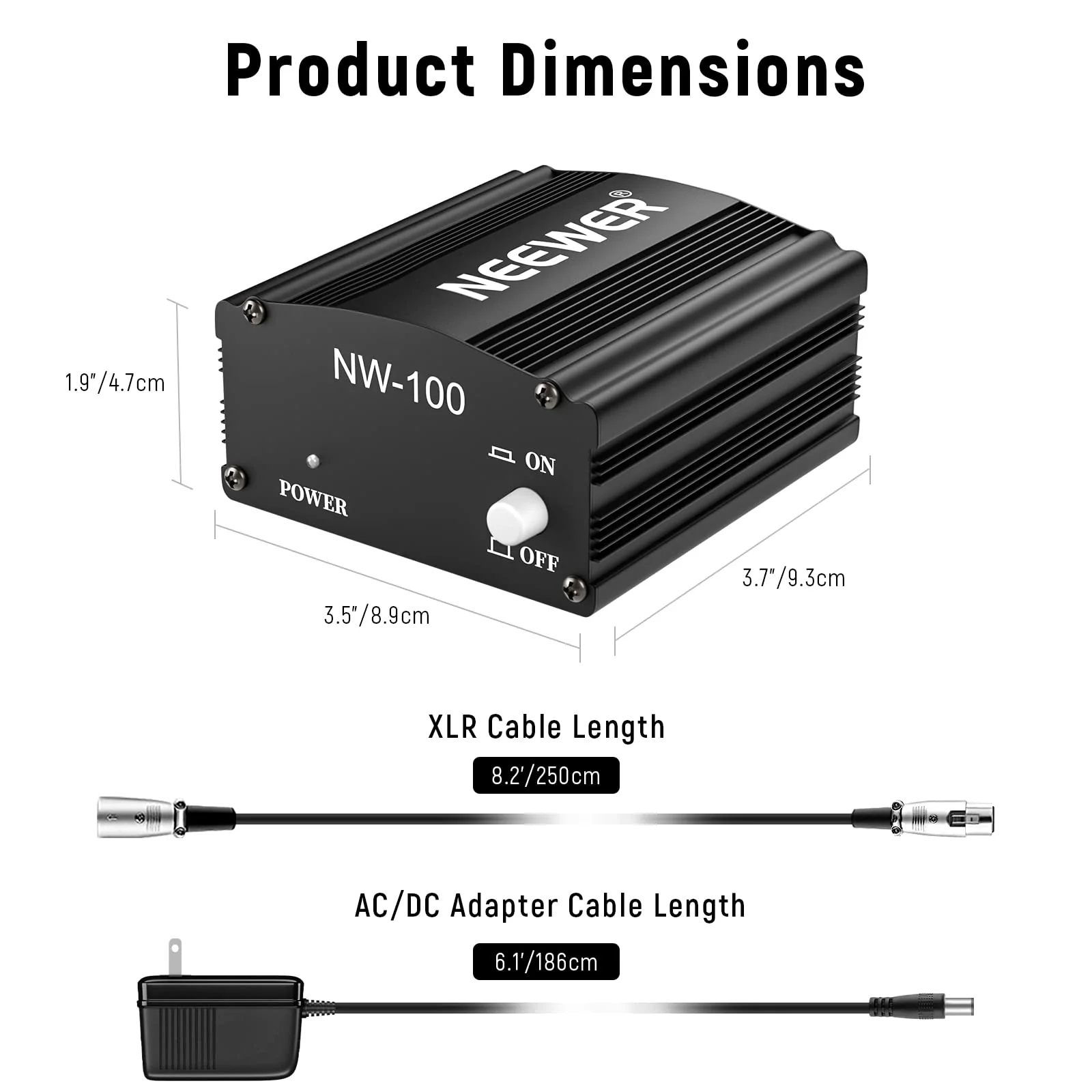 Neewer 1-Channel 48V Phantom Power Supply with Adapter, BONUS+XLR 3 Pin Microphone Cable for Any Condenser Microphone Music Recording Equipment (8 feet) NW-100 - Image 3