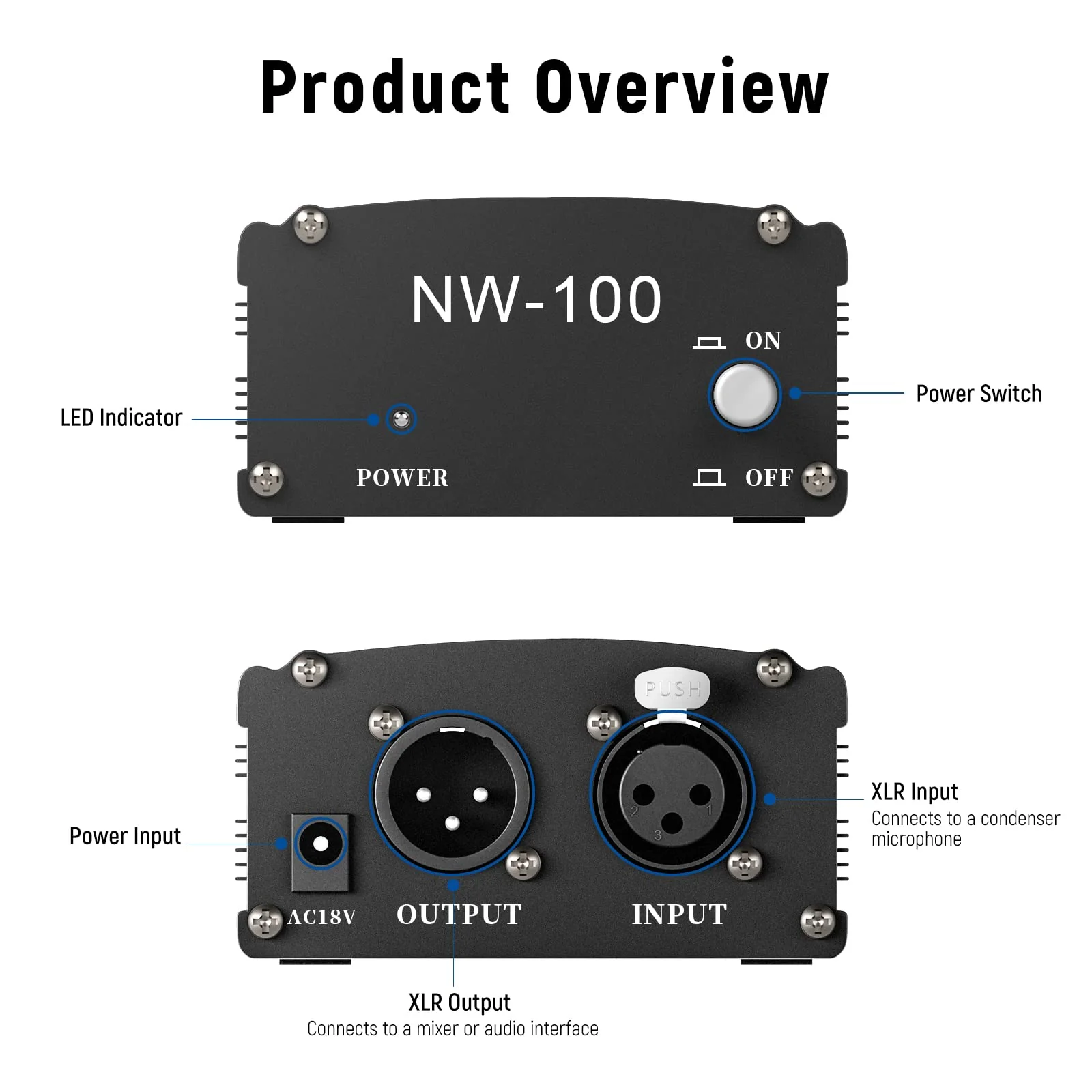 Neewer 1-Channel 48V Phantom Power Supply with Adapter, BONUS+XLR 3 Pin Microphone Cable for Any Condenser Microphone Music Recording Equipment (8 feet) NW-100 - Image 4