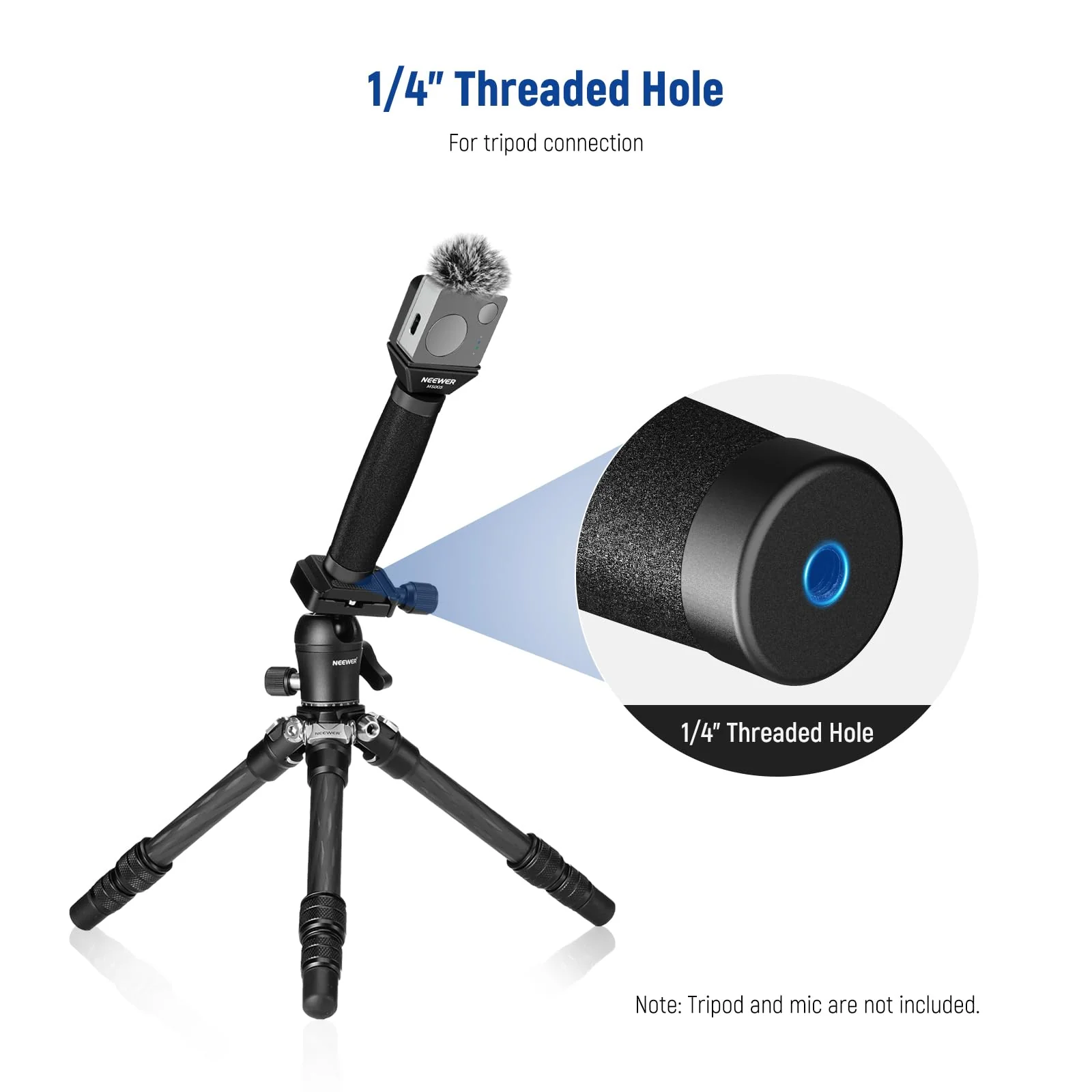 NEEWER 13"/33cm Telescopic Lavalier Microphone Handheld with Anti Off Cold Shoe Foam Windscreen Interview Mic Handle Compatible with Rode Wireless Go II DJI Mic CM31, MS005 MS005(33cm) - Image 4